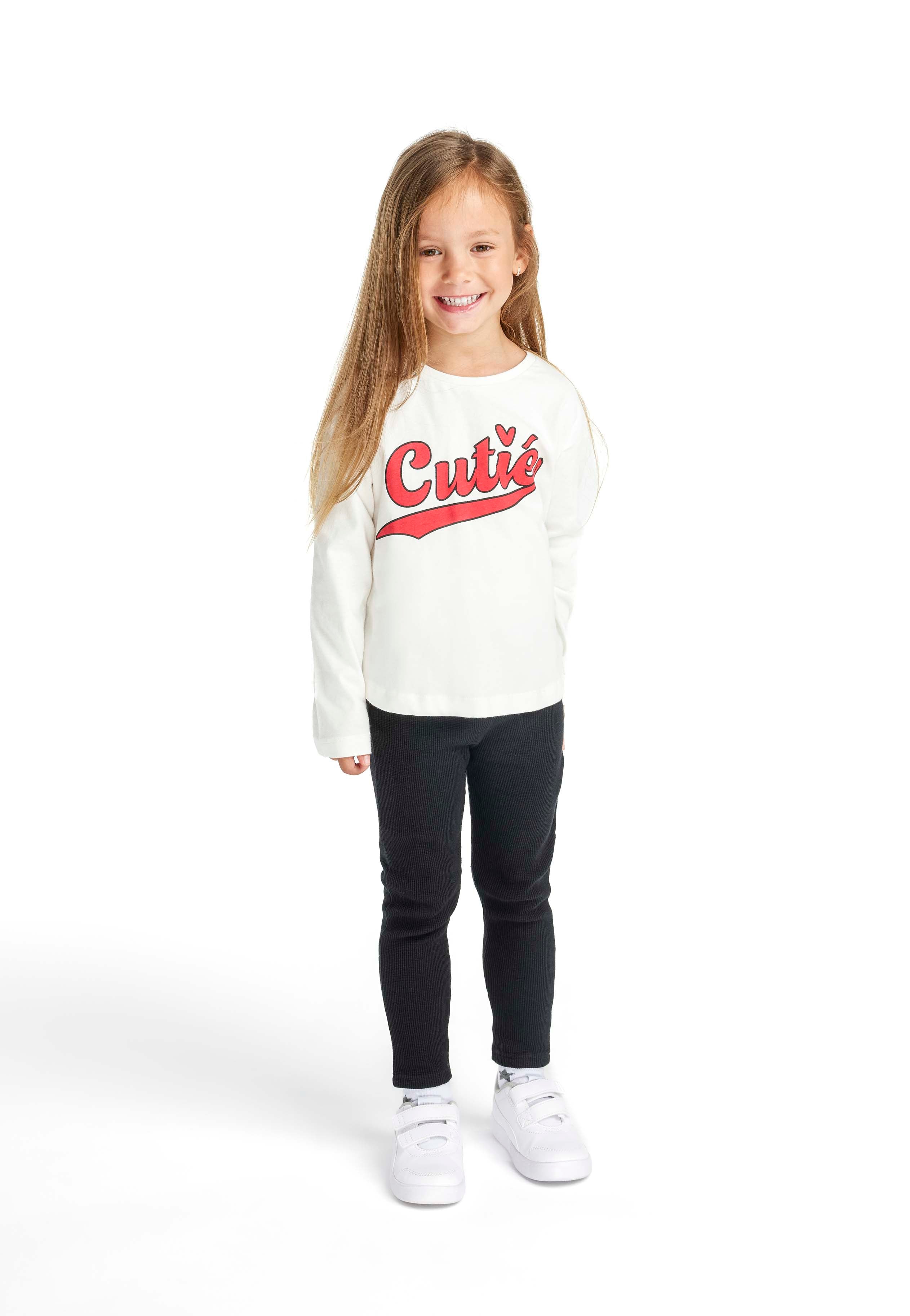 Girls Waffle Ribbed Black Legging