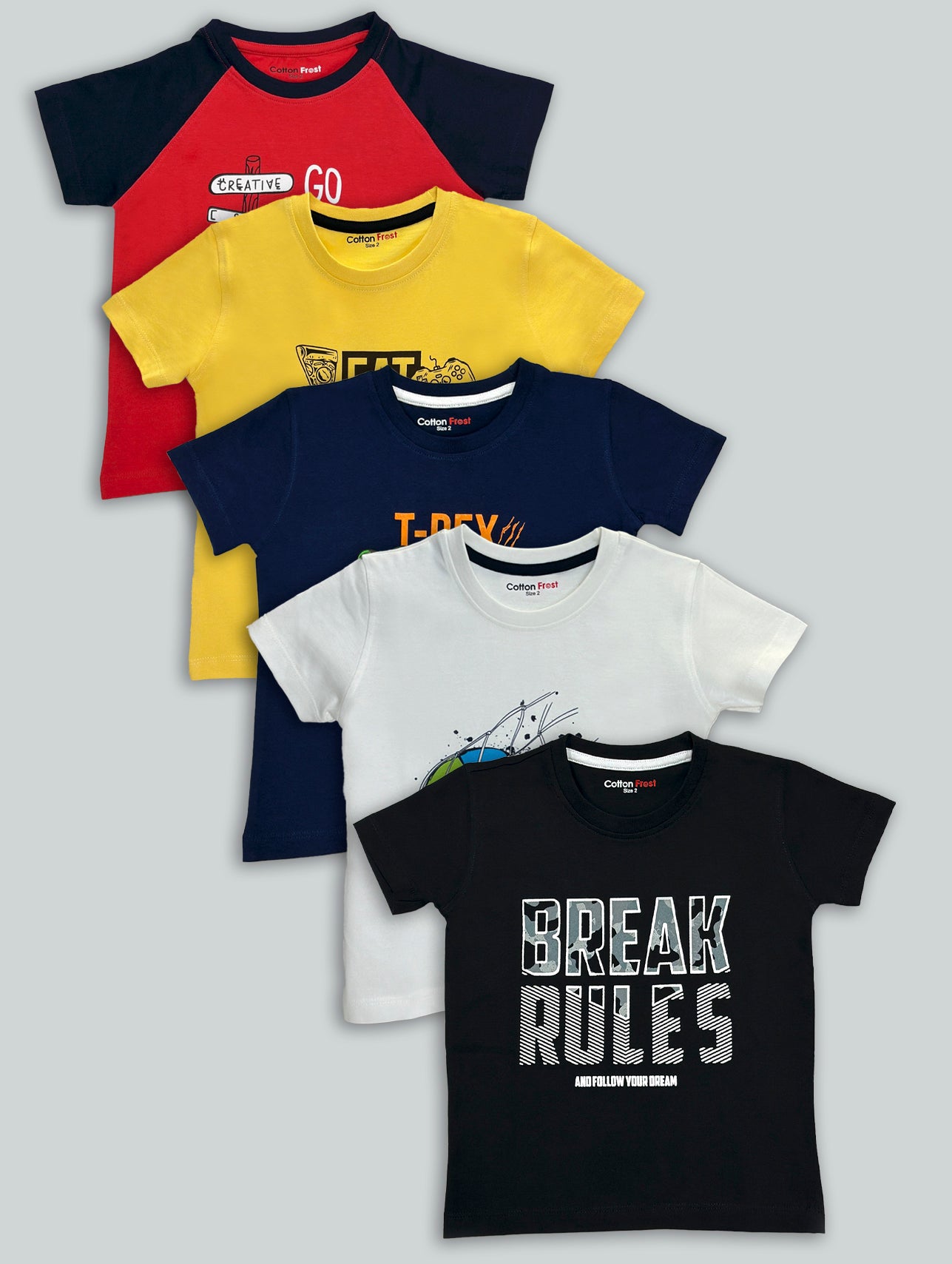 Boys 100% Premium Cotton T-Shirts 5 Pack B (2yrs-8yrs)