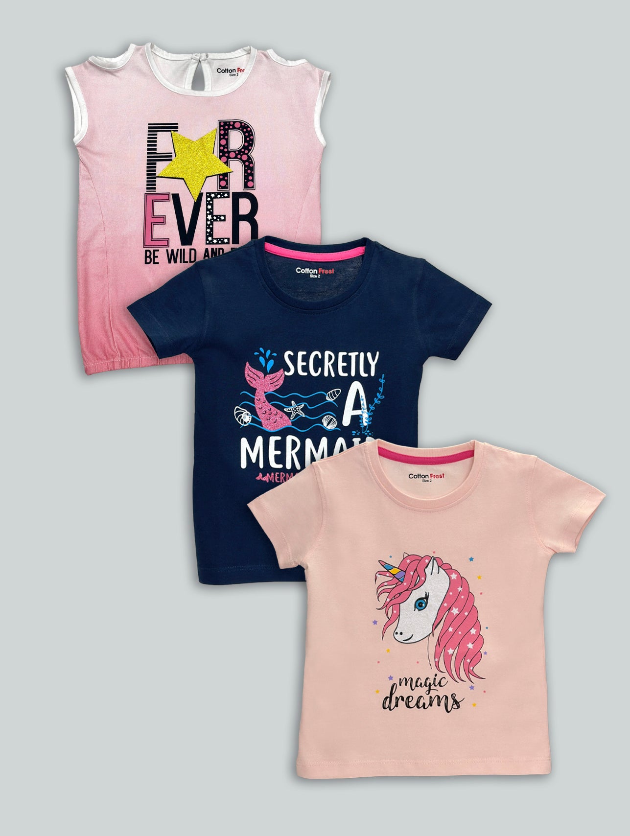 Girls 100% Premium Cotton T-Shirts 3 Pack A (2yrs-8yrs)