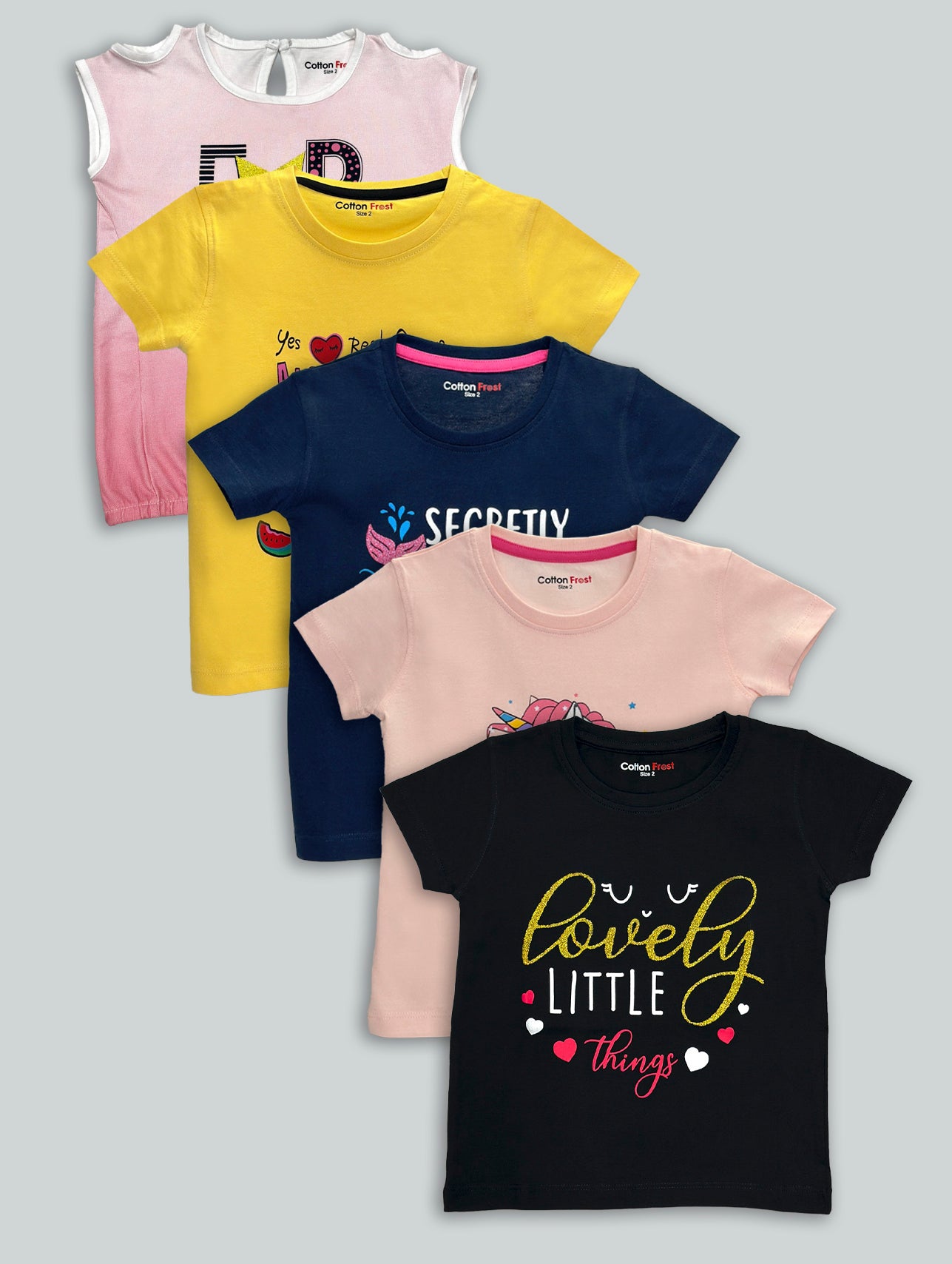 Girls 100% Premium Cotton T-Shirts 5 Pack (2yrs-8yrs)