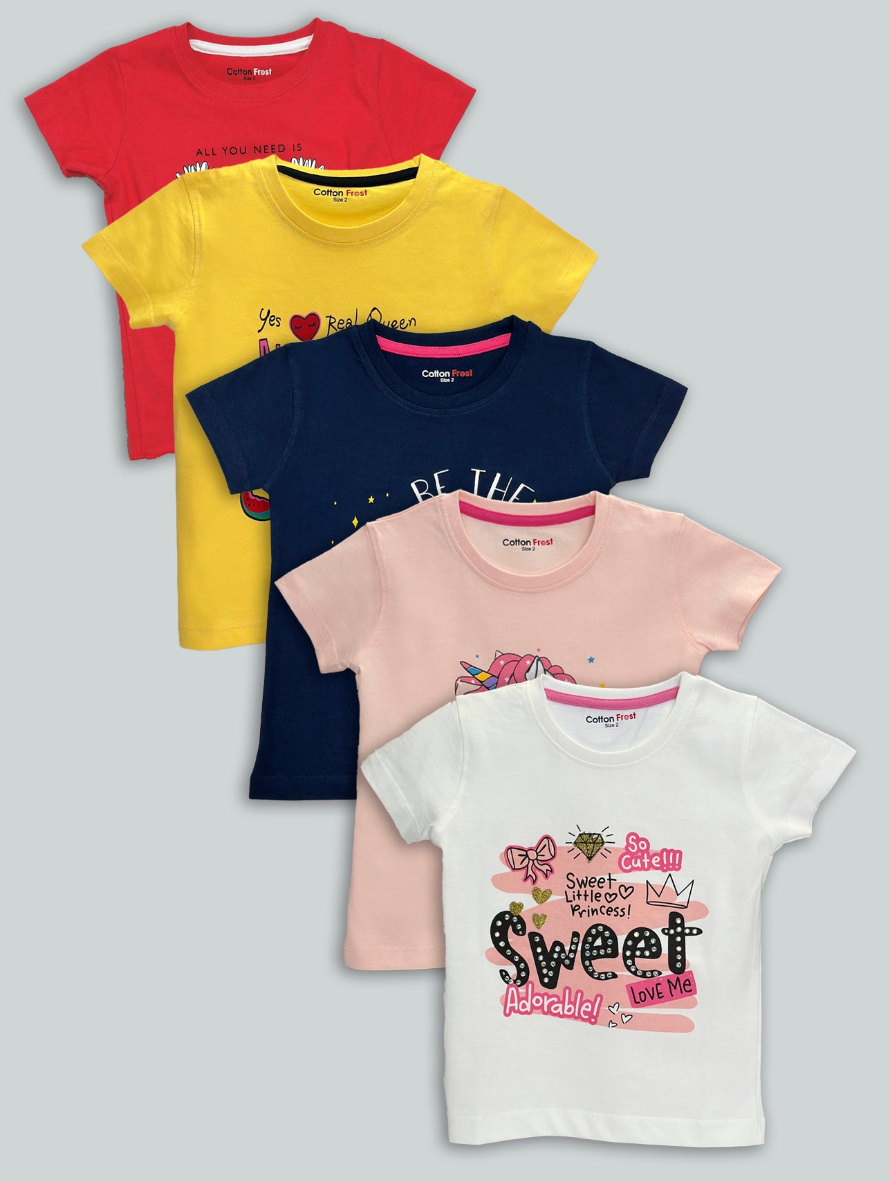 Girls 100% Premium Cotton T-Shirts 5 Pack B (2yrs-8yrs)