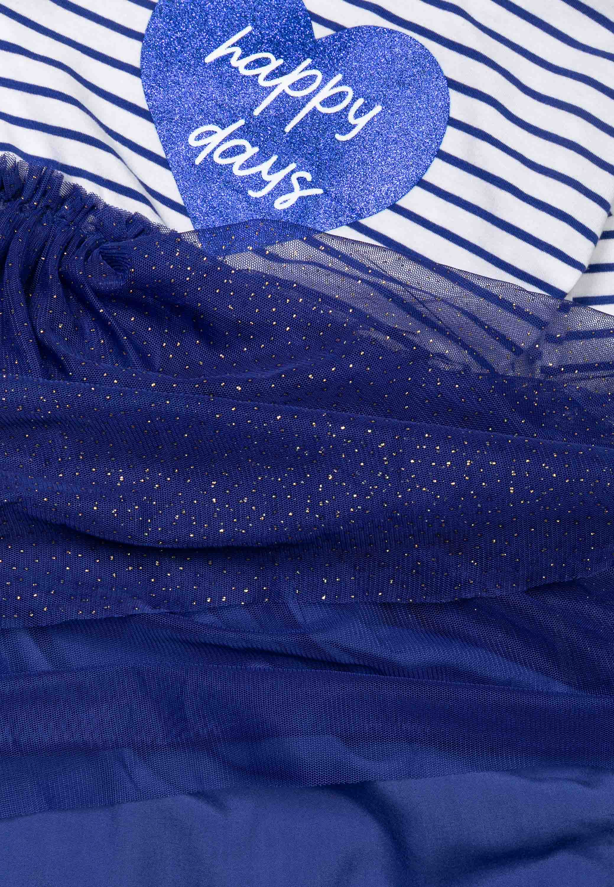Girls Striped Dress With Net Skirt