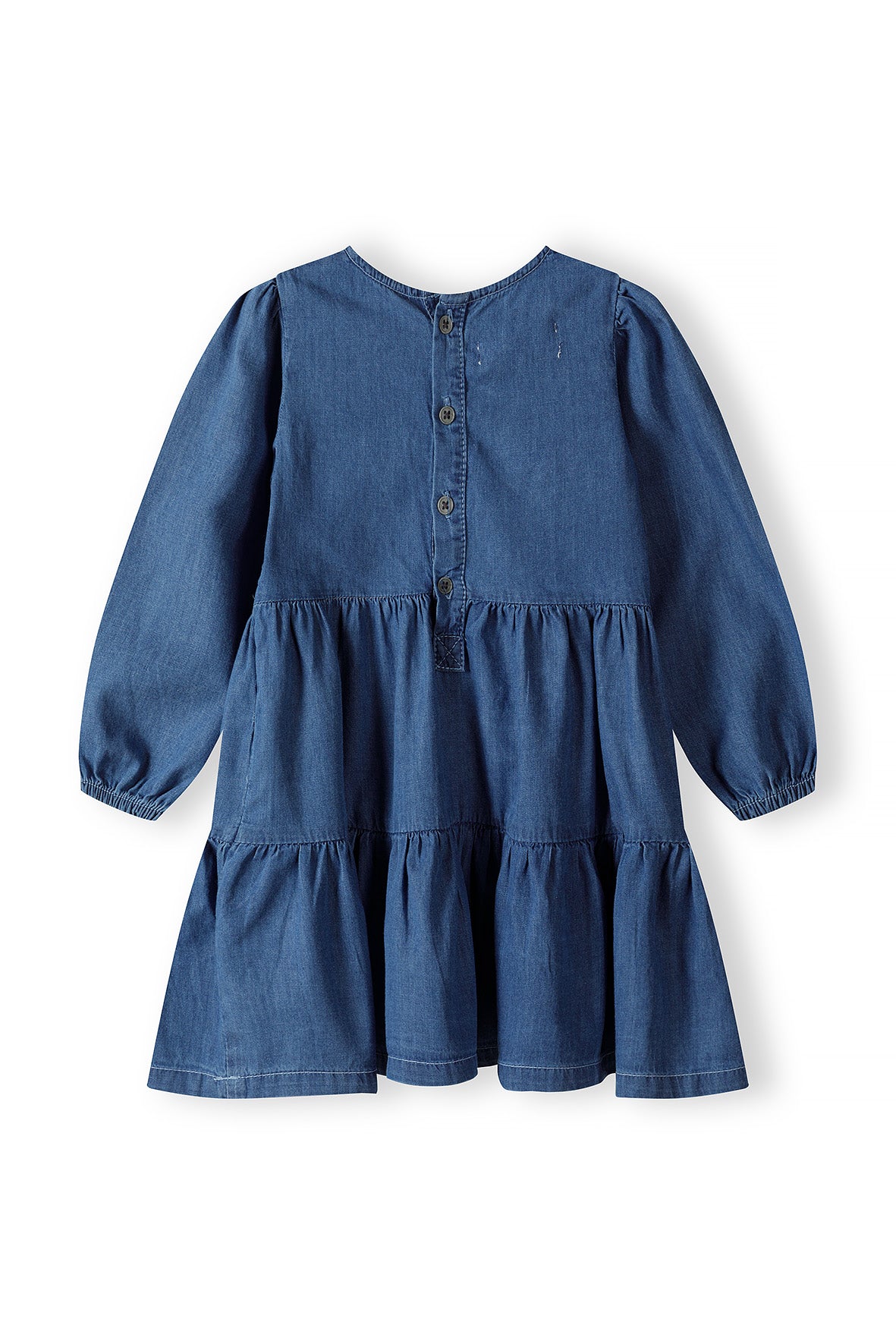 Chambray Tiered Dress with Embroidery