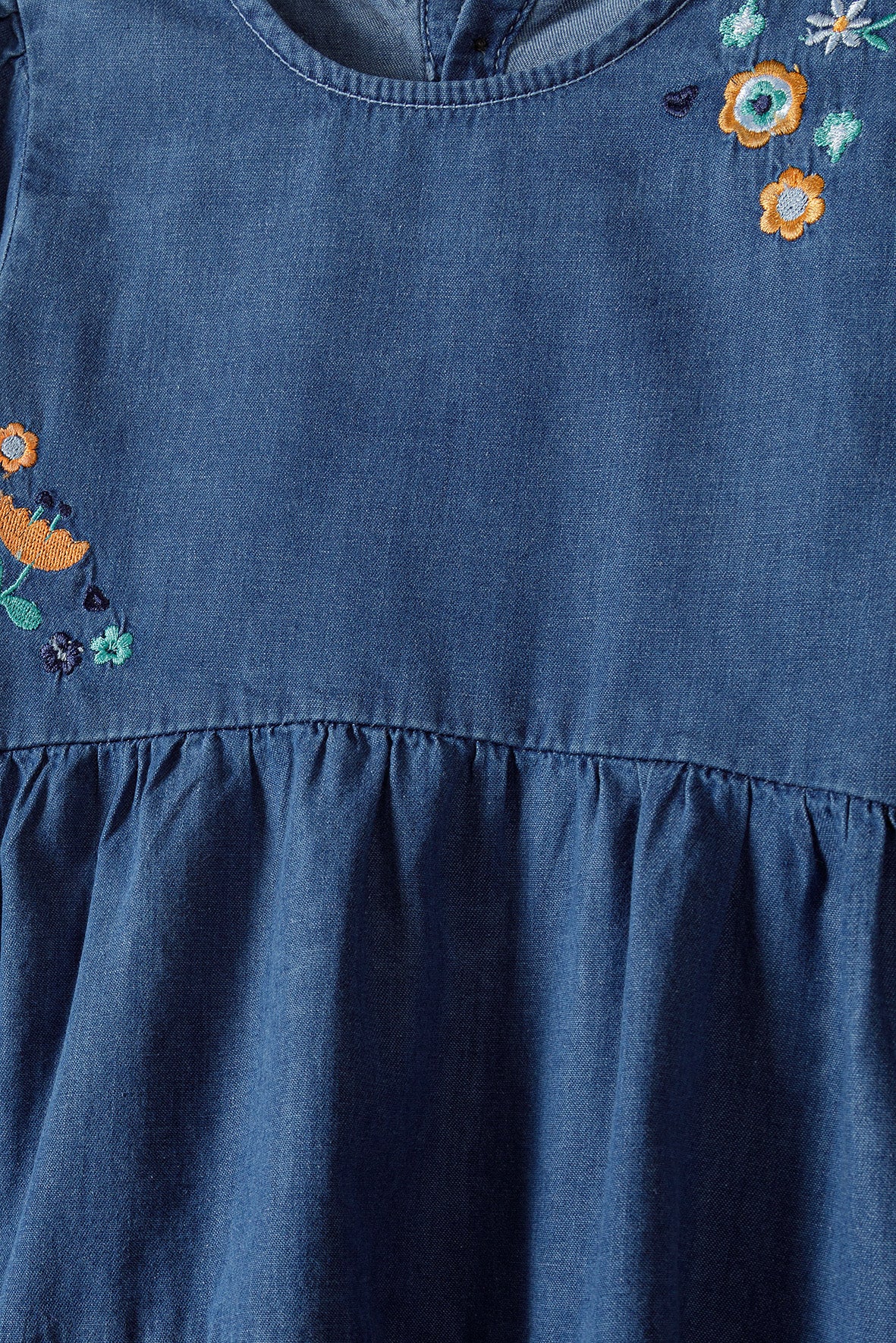 Chambray Tiered Dress with Embroidery