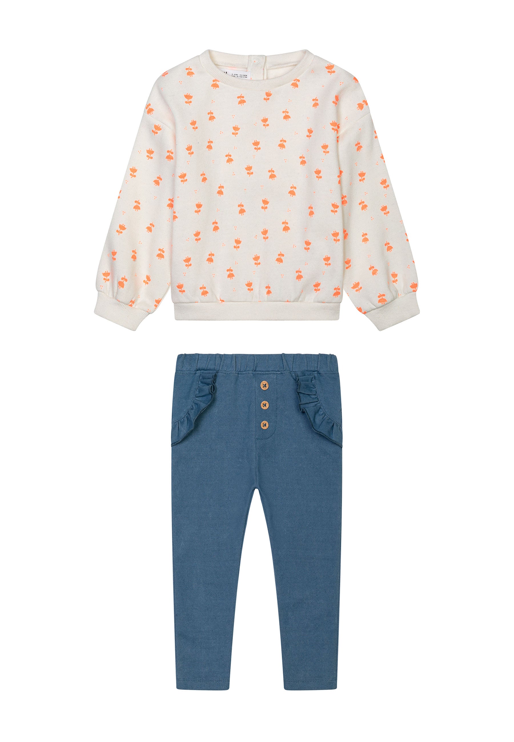 Girls 2PC Cream AOP Top And Blue Pant