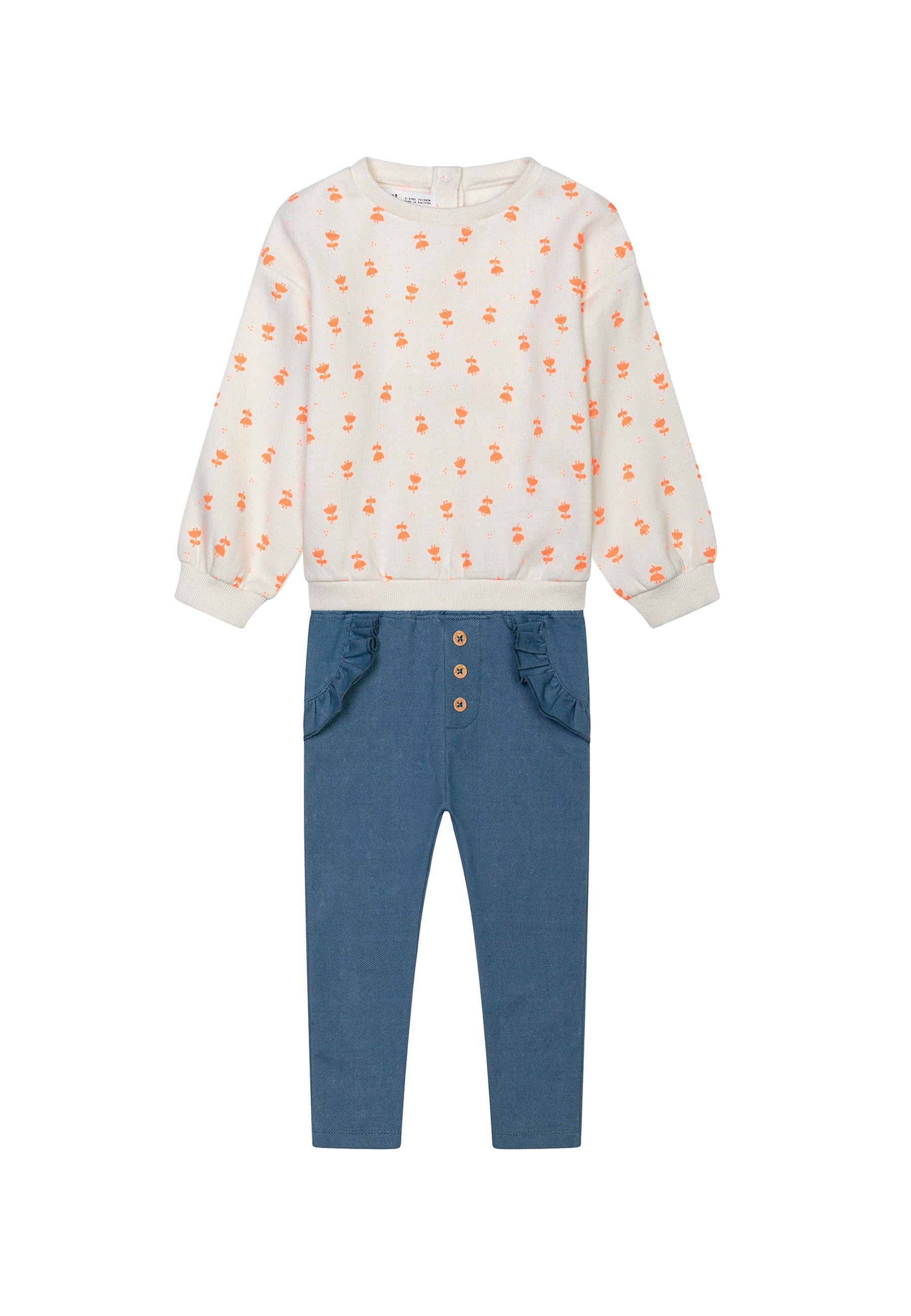 Girls 2PC Cream AOP Top And Blue Pant
