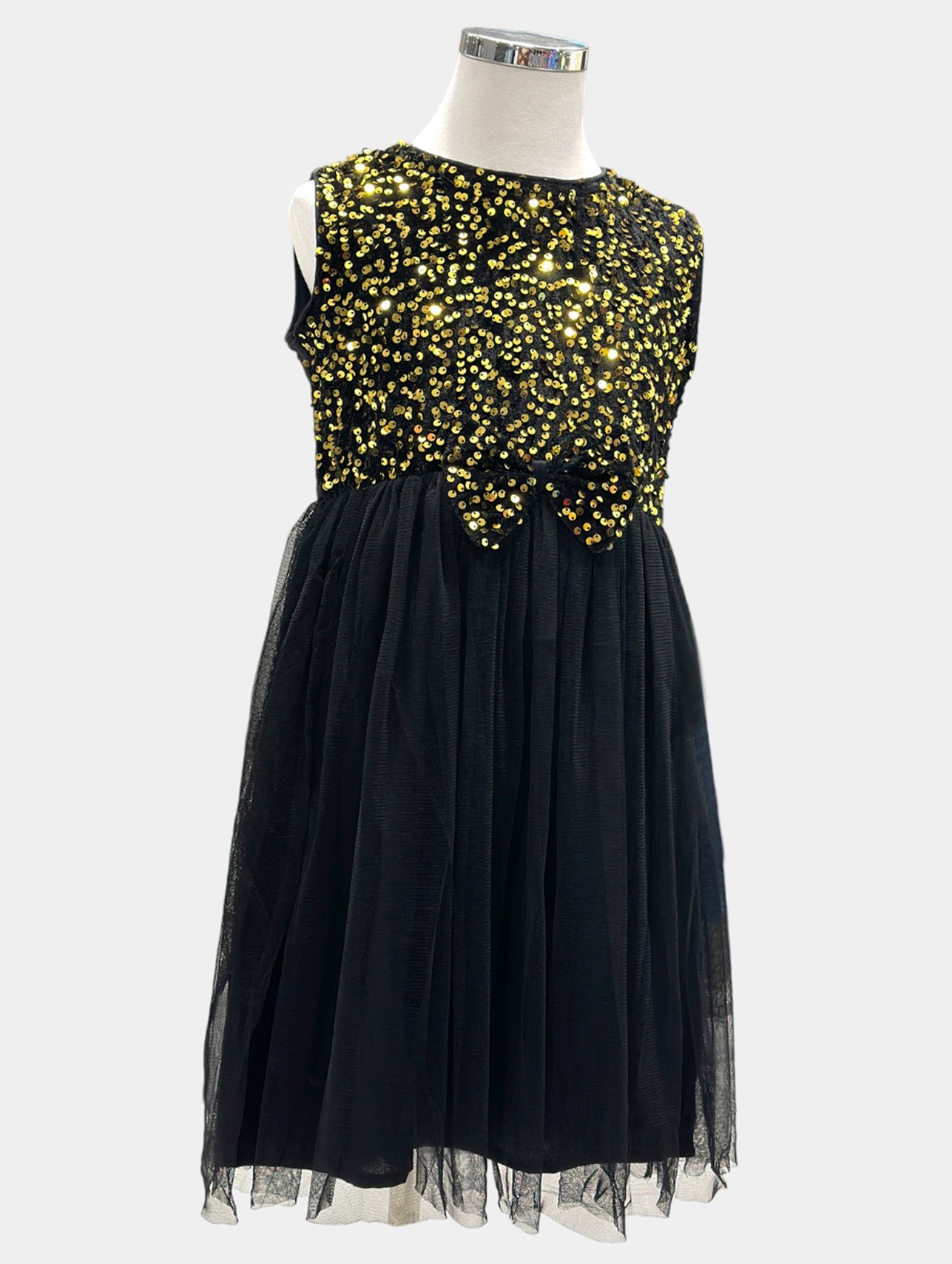 Black & Golden Sequinned Fit & Flare Dress