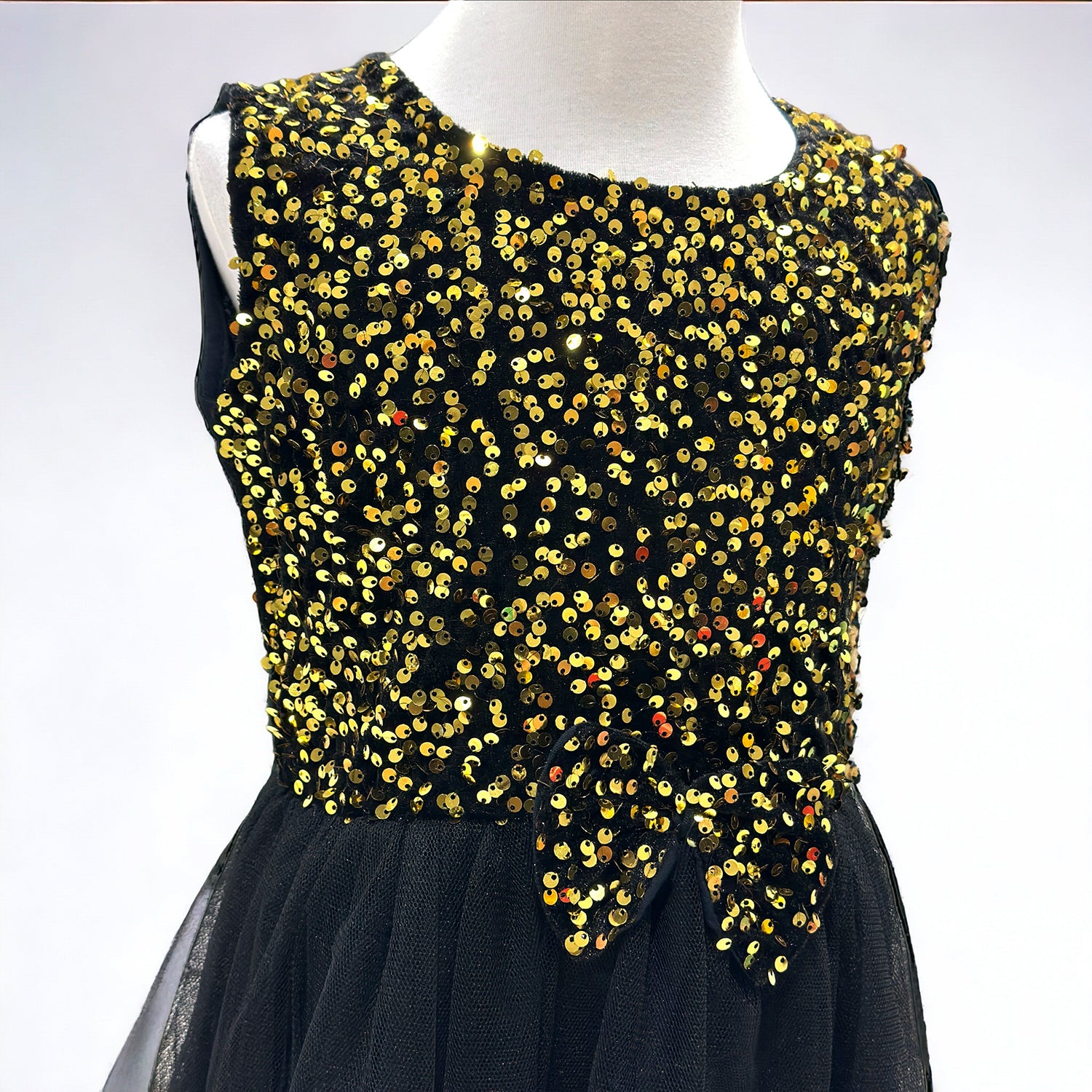 Black & Golden Sequinned Fit & Flare Dress