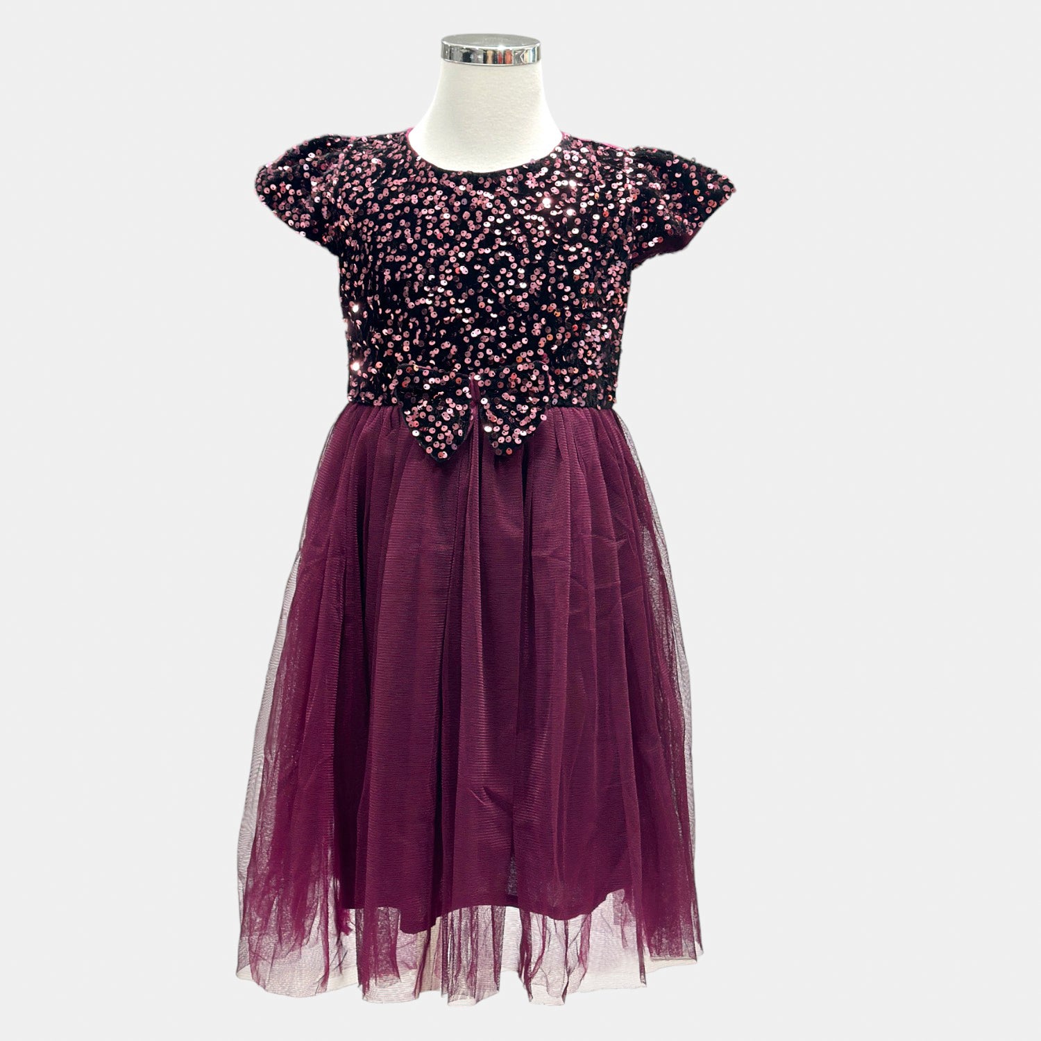 Maroon & Black Sequinned Fit & Flare Dress with Sling Bag