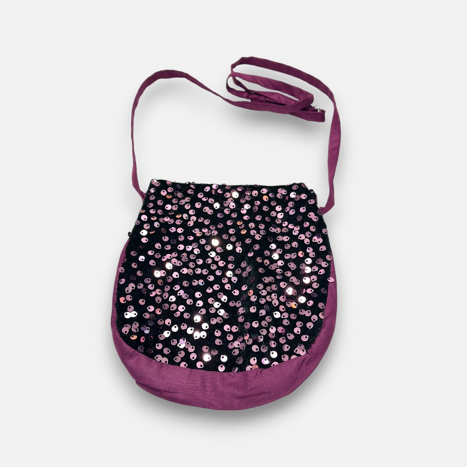 Maroon & Black Sequinned Fit & Flare Dress with Sling Bag