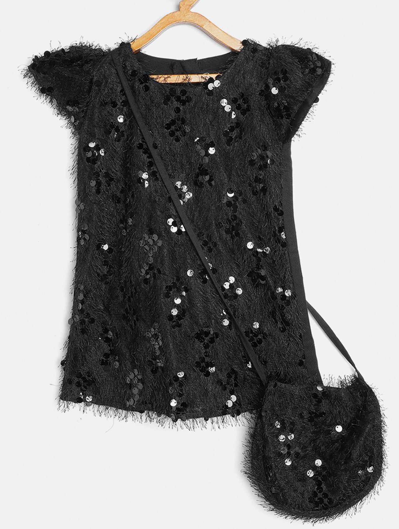 Black Sequinned Fit & Flare Dress