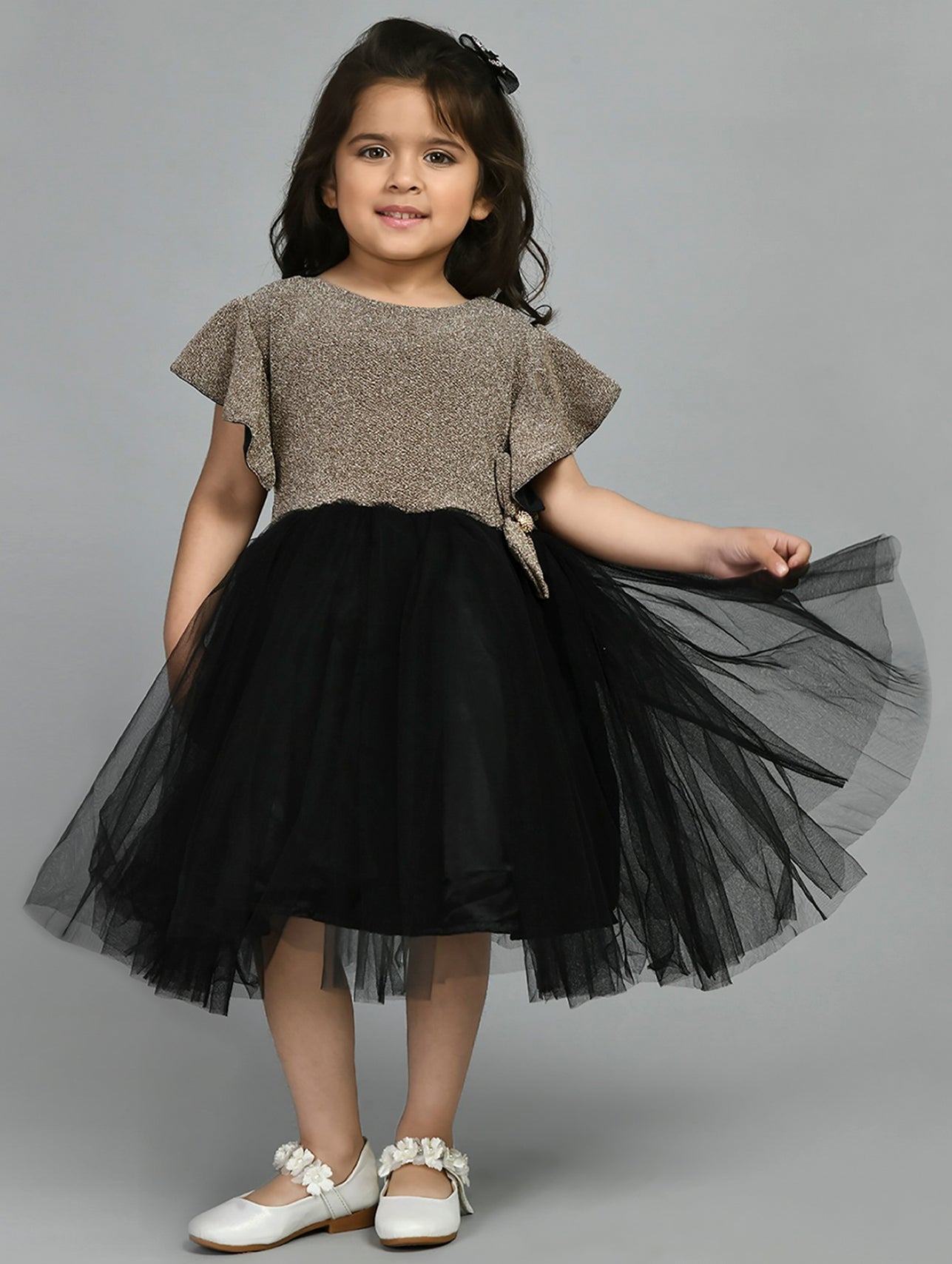 Gold & Black Embellished Fit & Flare Dress