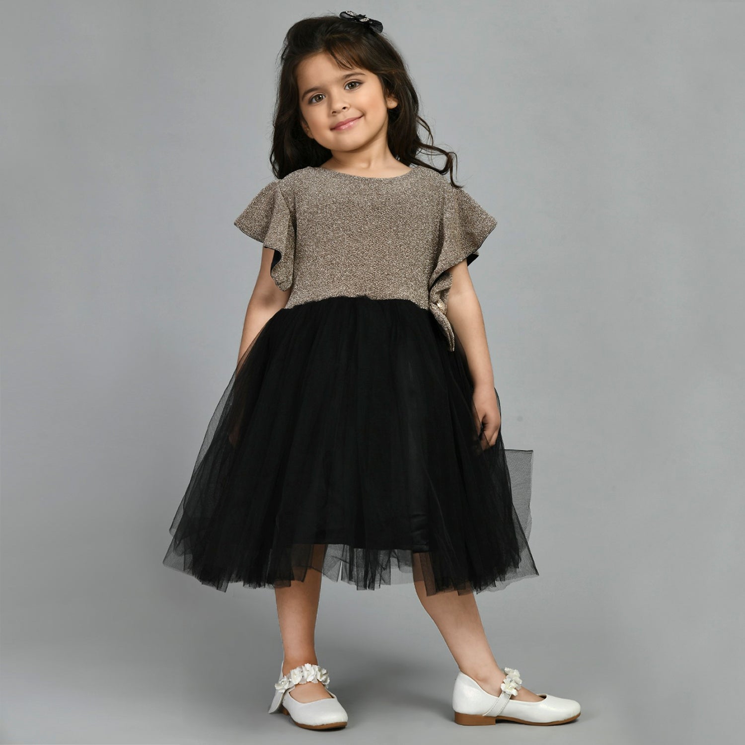 Gold & Black Embellished Fit & Flare Dress