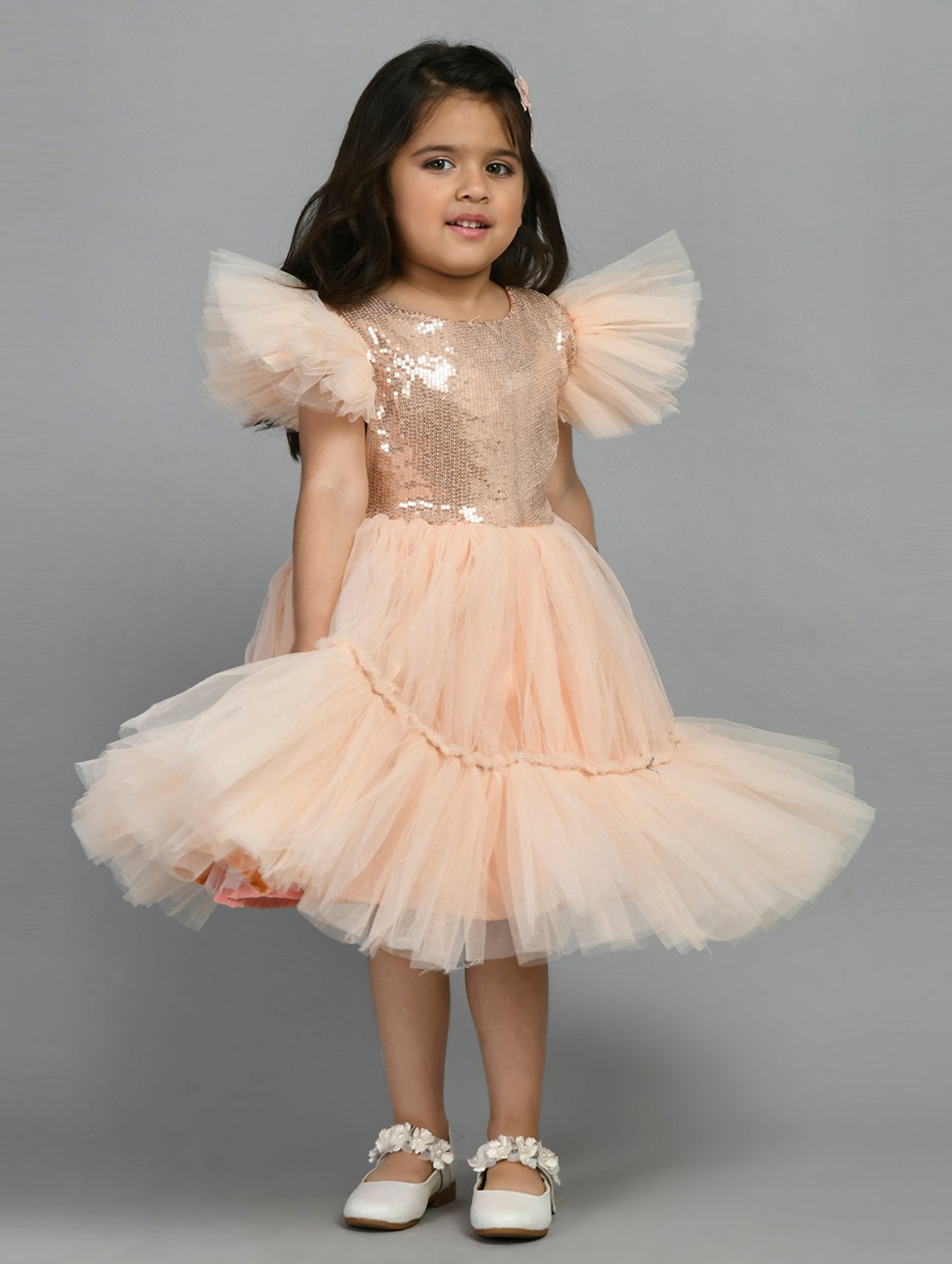 Peach Satin Fit & Flare Dress