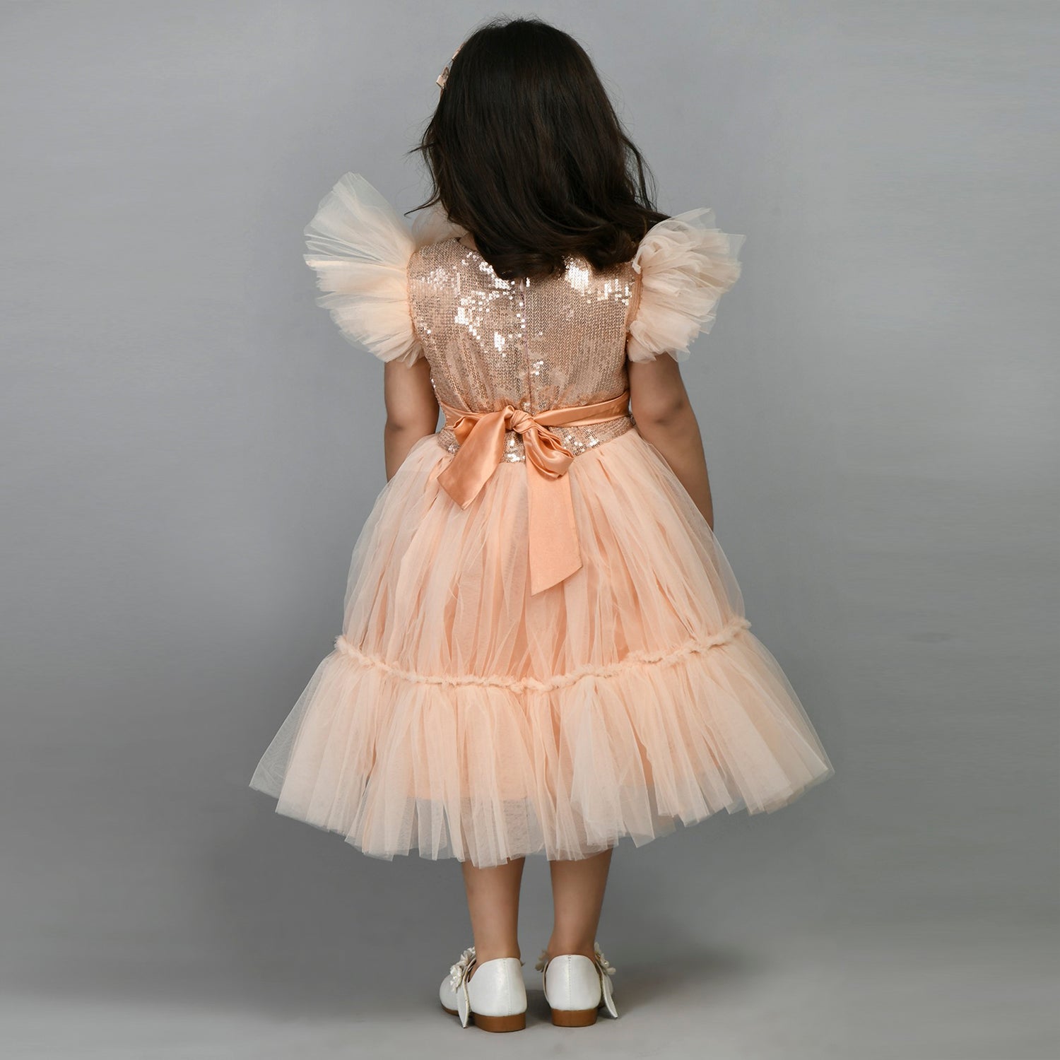 Peach Satin Fit & Flare Dress