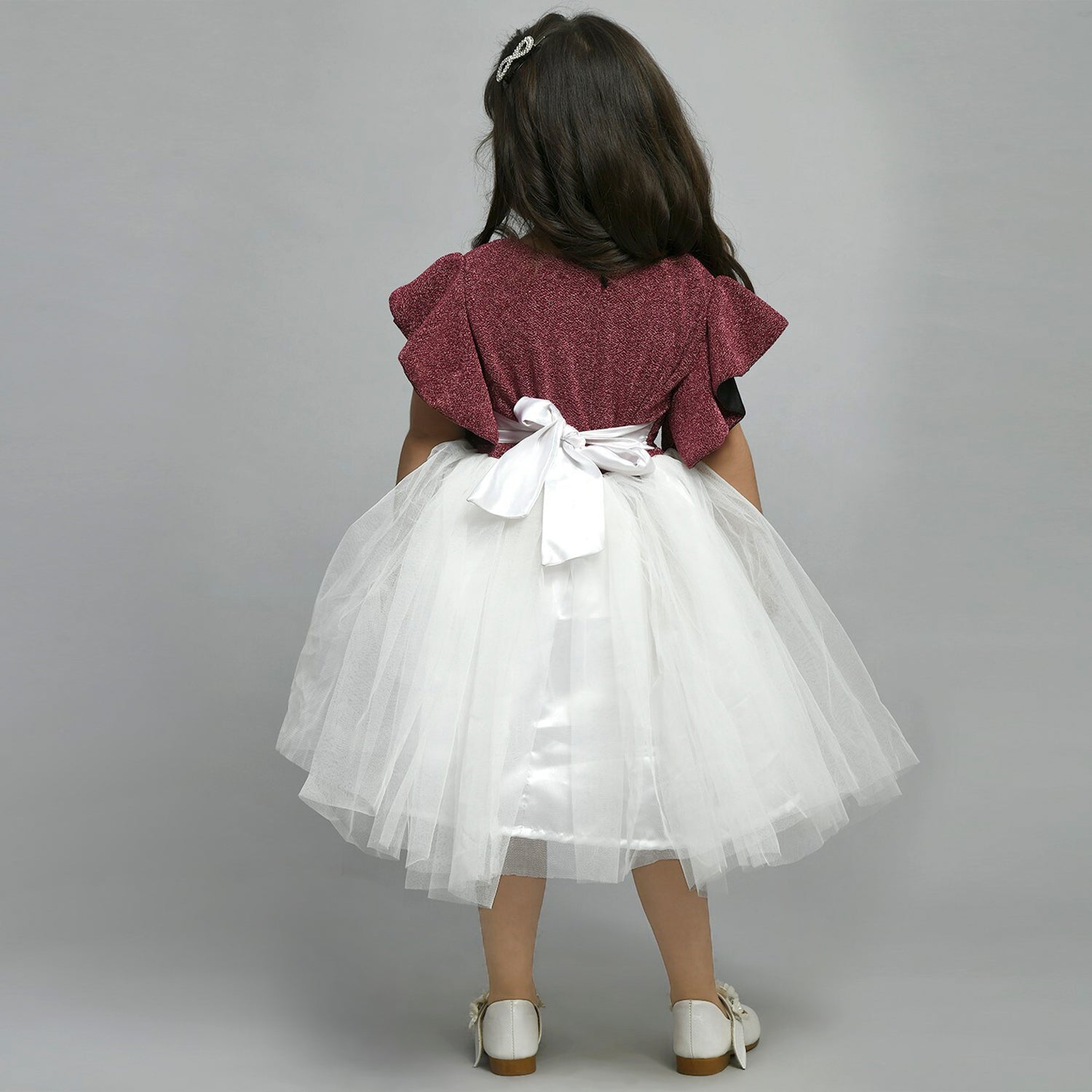 Maroon & White Embellished Fit & Flare Dress