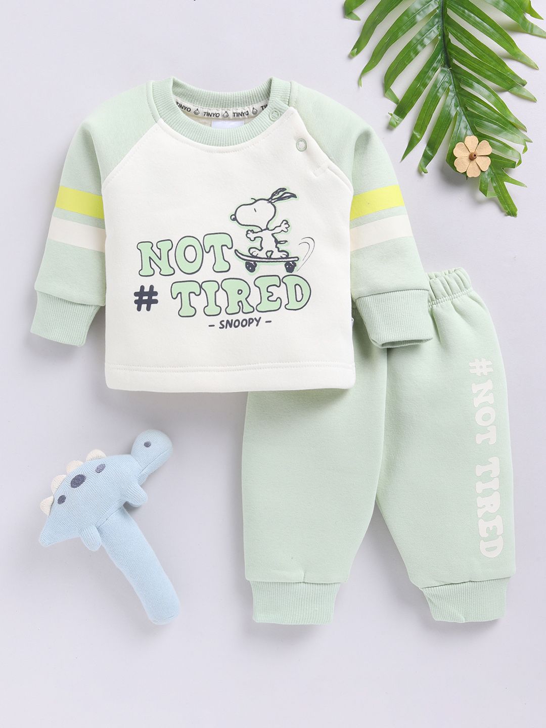 Snoopy “Not Tired” Baby Mint Fleece Set