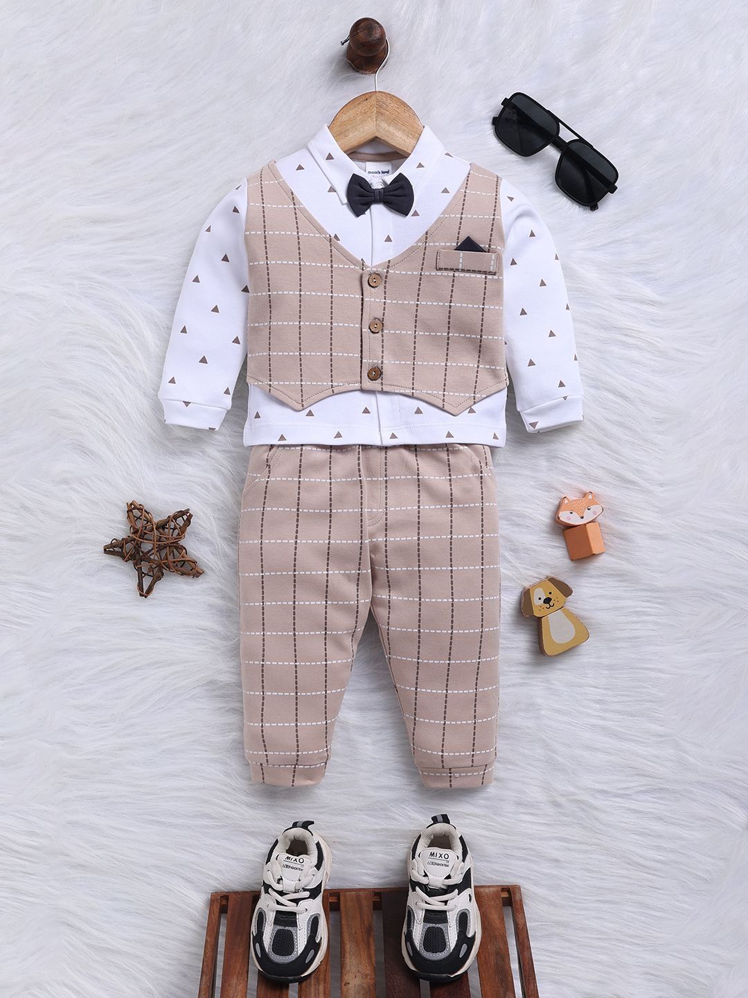 Luxury Baby Beige Check Suit Set