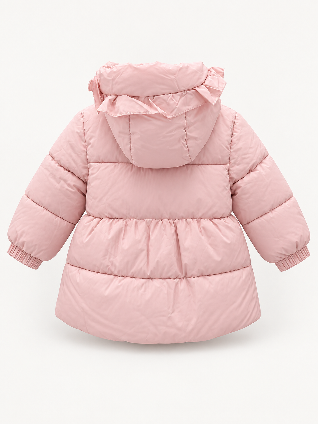 Kids Blush Pink Hooded Puffer Coat with Knitted Scarf