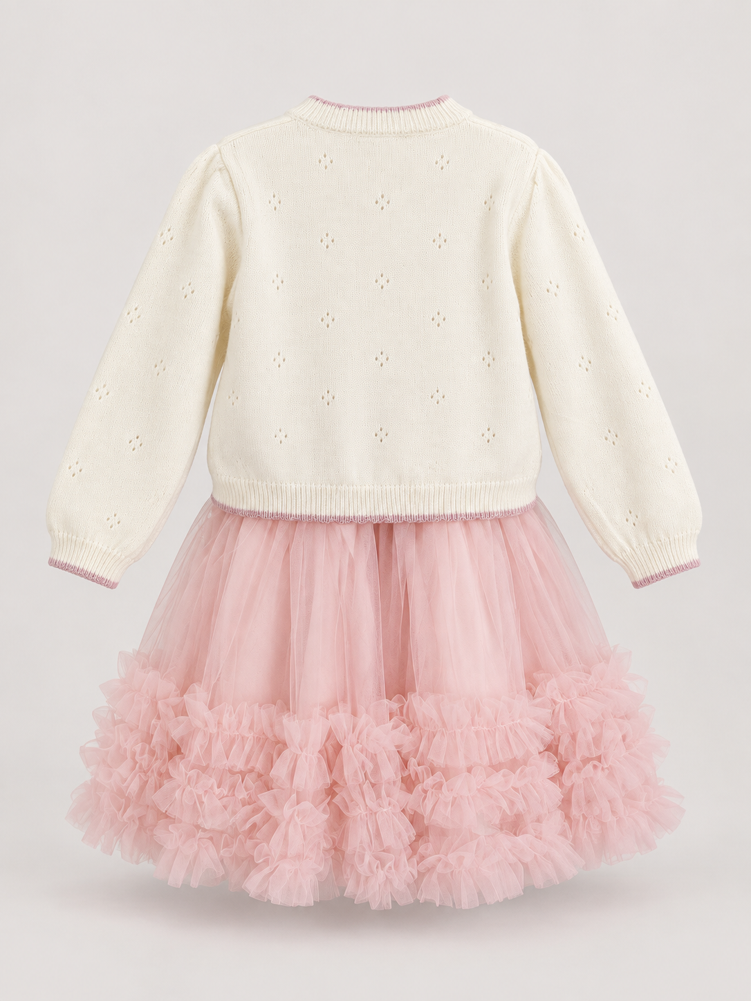 Girls Pink Ruffle Tulle Dress & Floral Knit Cardigan Set