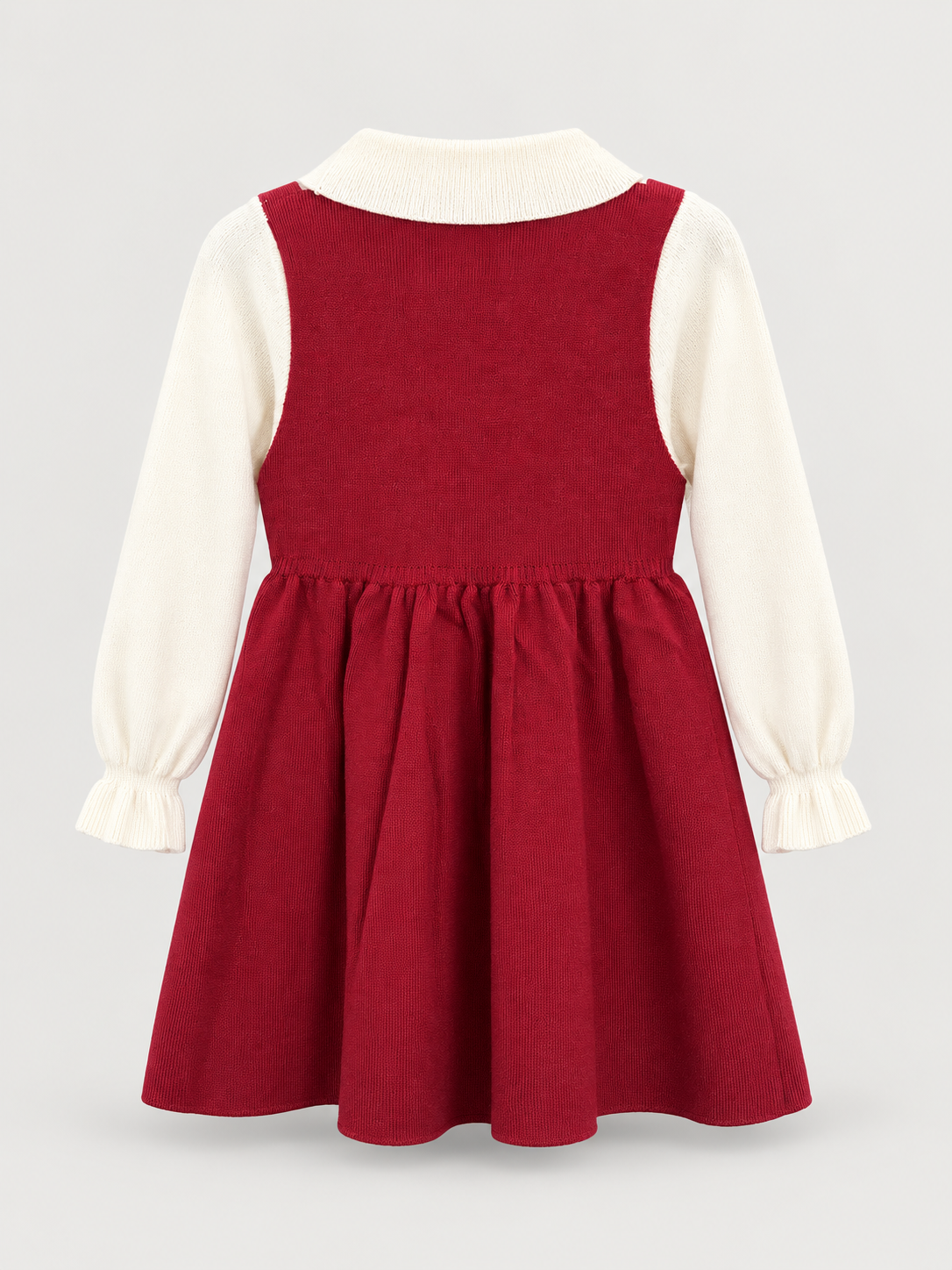 Girls Red Layered-Look Knit Dress with Sparkle Teddy