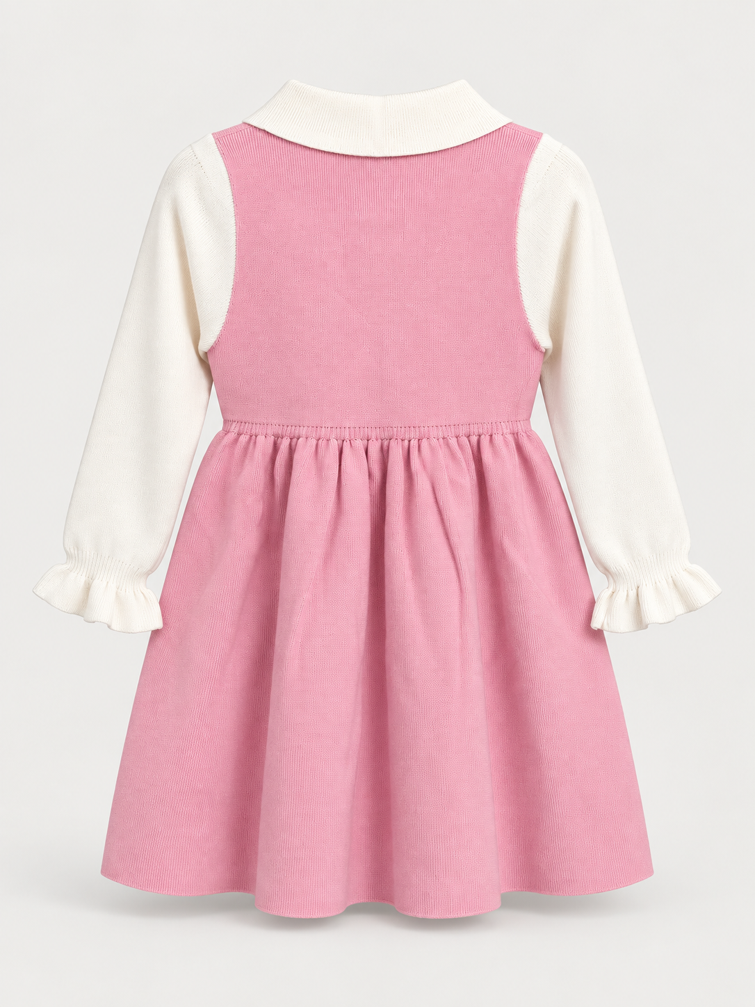 Girls Pink Layered-Look Knit Dress with Sparkle Teddy