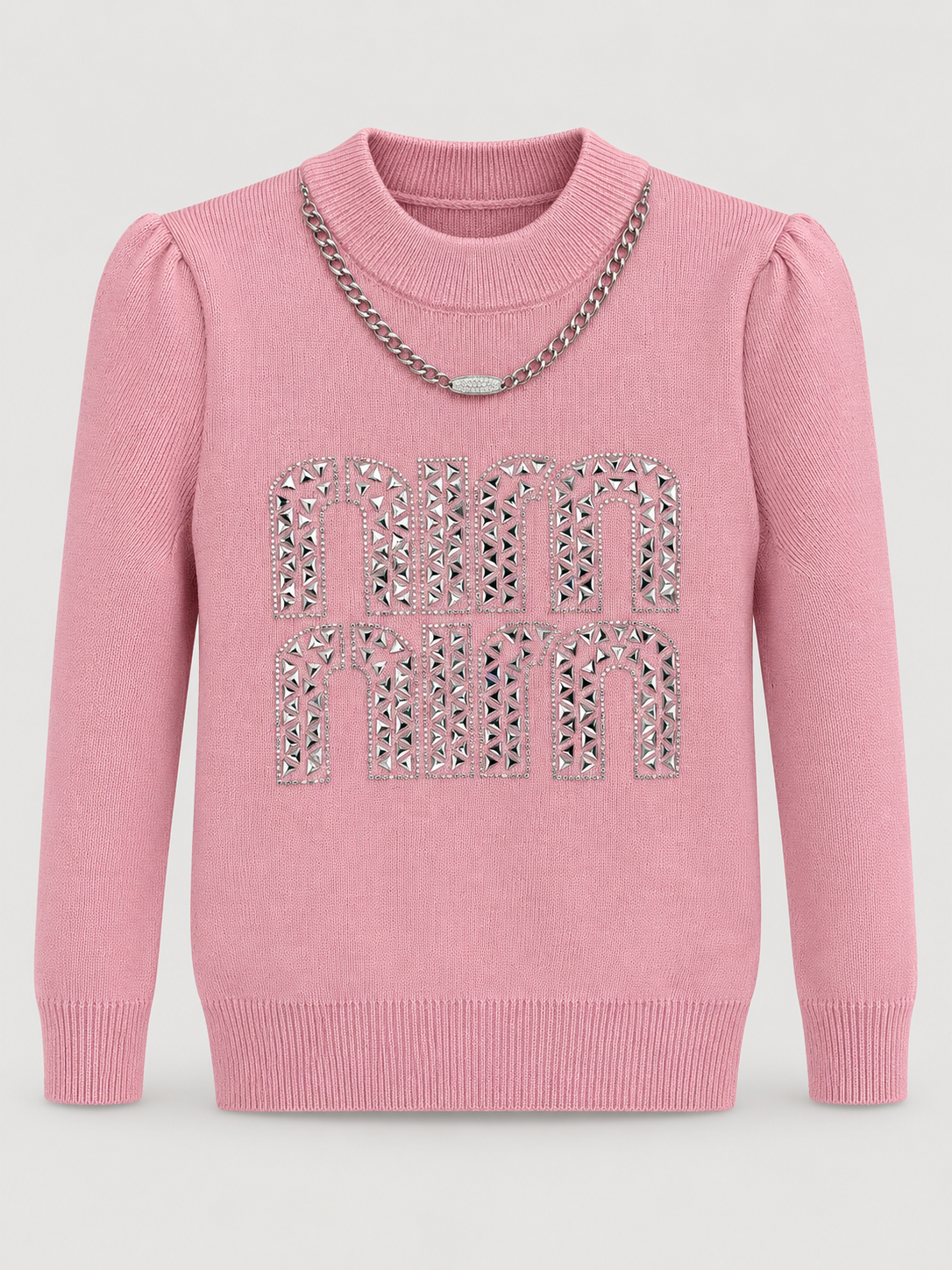 Girls Embellished Knit Top & Pink Skirt 2-Piece Set