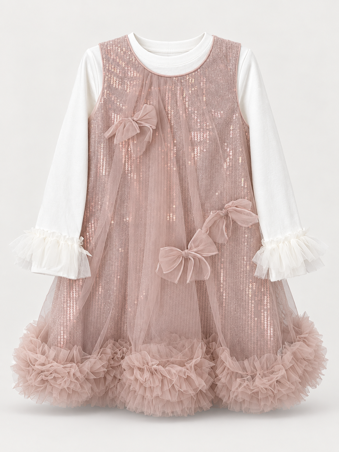 Girls Blush Pink Sequin Princess Tulle Dress