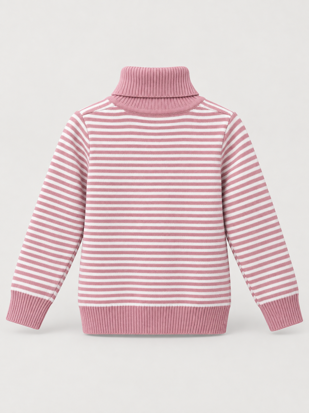 Kids Pink & Ivory Striped Roll-Neck Knit Jumper