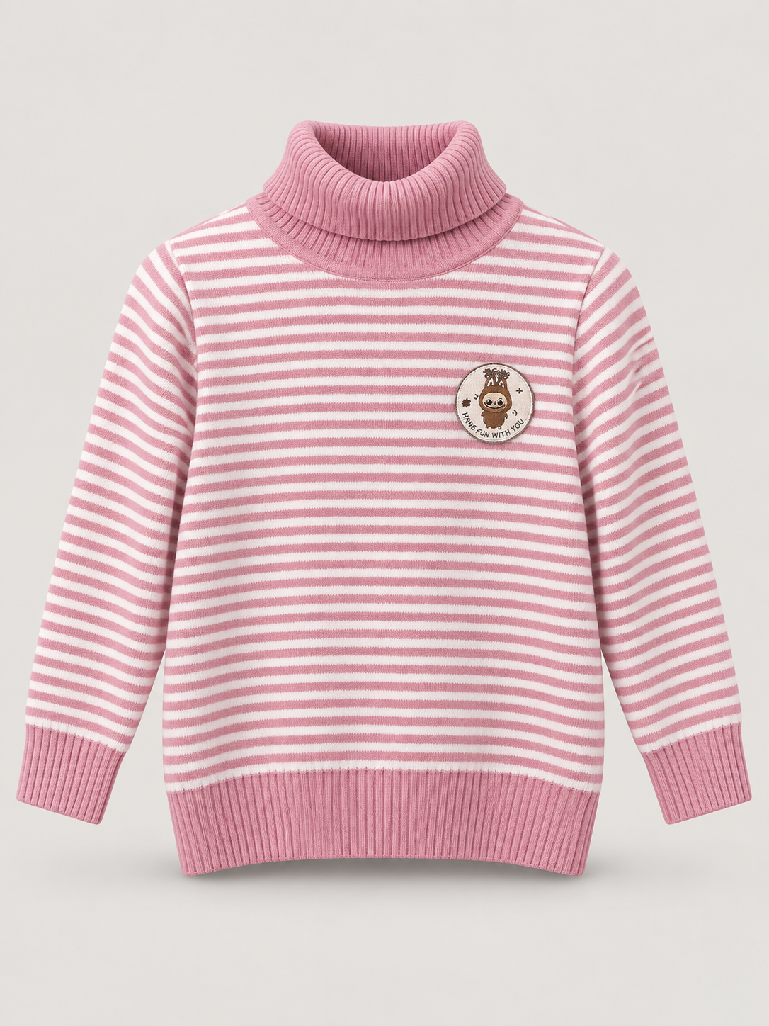 Kids Pink & Ivory Striped Roll-Neck Knit Jumper
