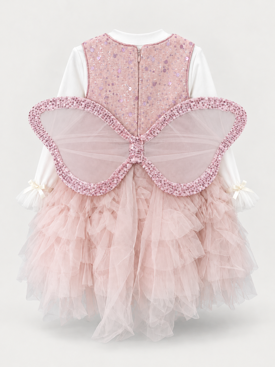 Girls Blush Pink Sequin Fairy Dress with Wings
