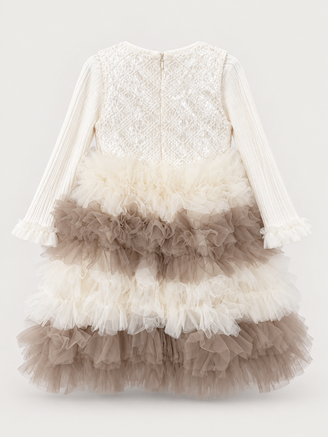 Girls Ivory & Mocha Tiered Tulle Party Dress