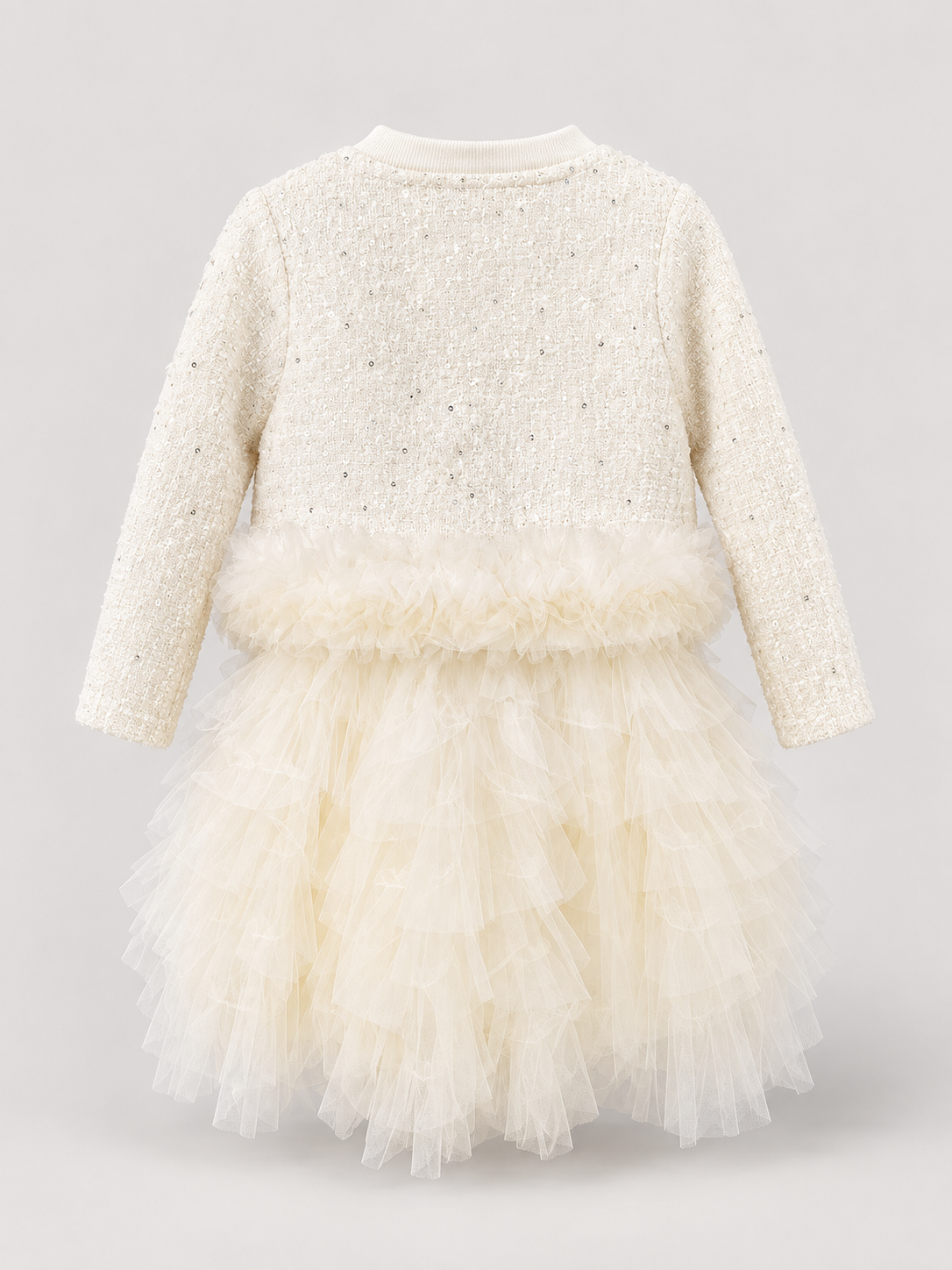 Girls Ivory Sparkle Ruffle Tulle Party Dress