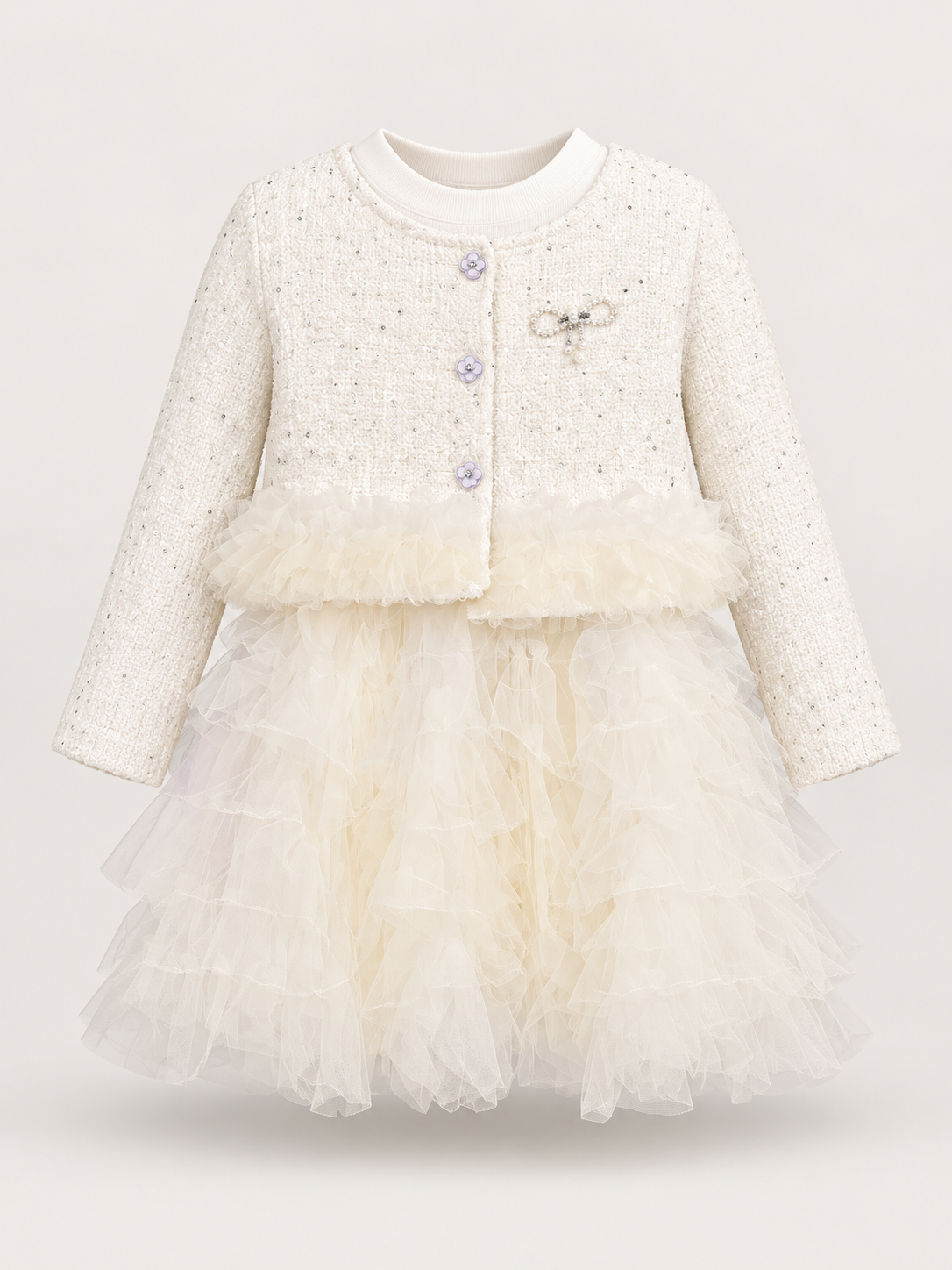 Girls Ivory Sparkle Ruffle Tulle Party Dress