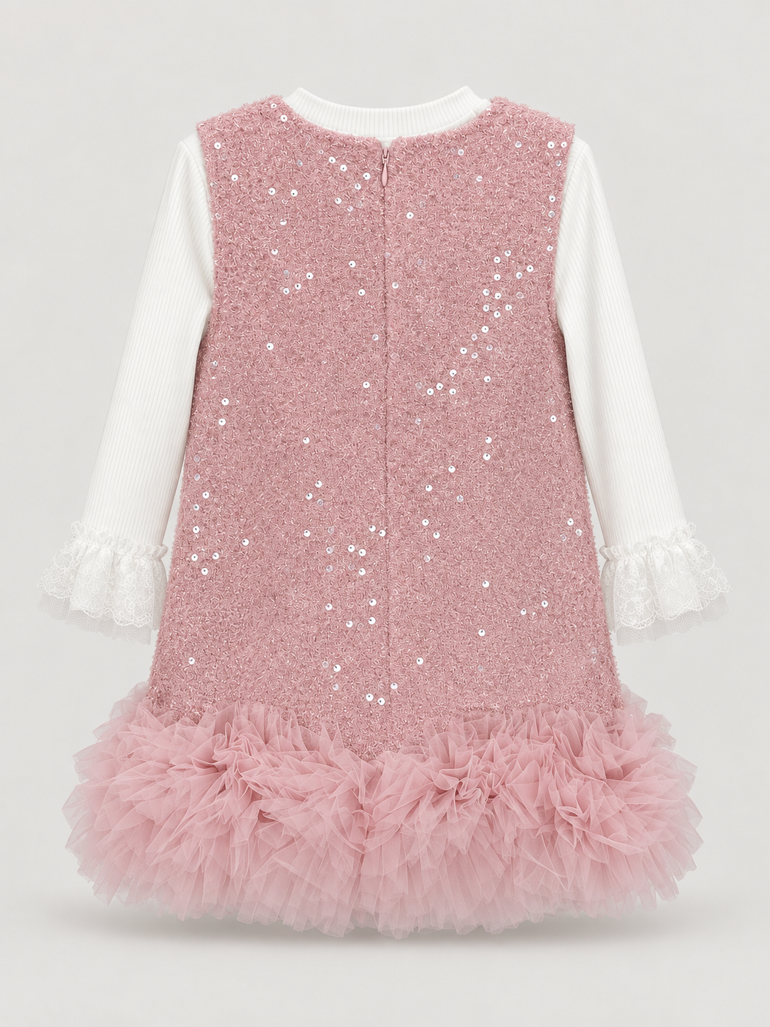 Girls Dusty Pink Sparkle Kitty Ruffle Dress