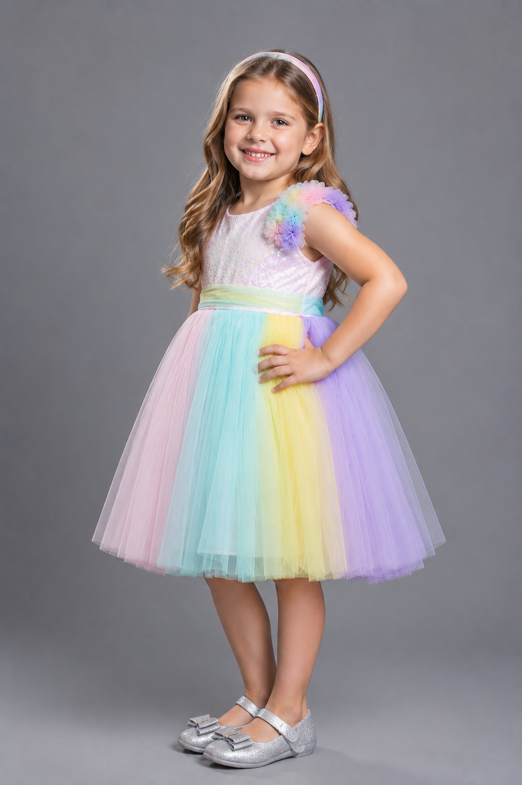 Pastel Rainbow Princess Dress for Girls