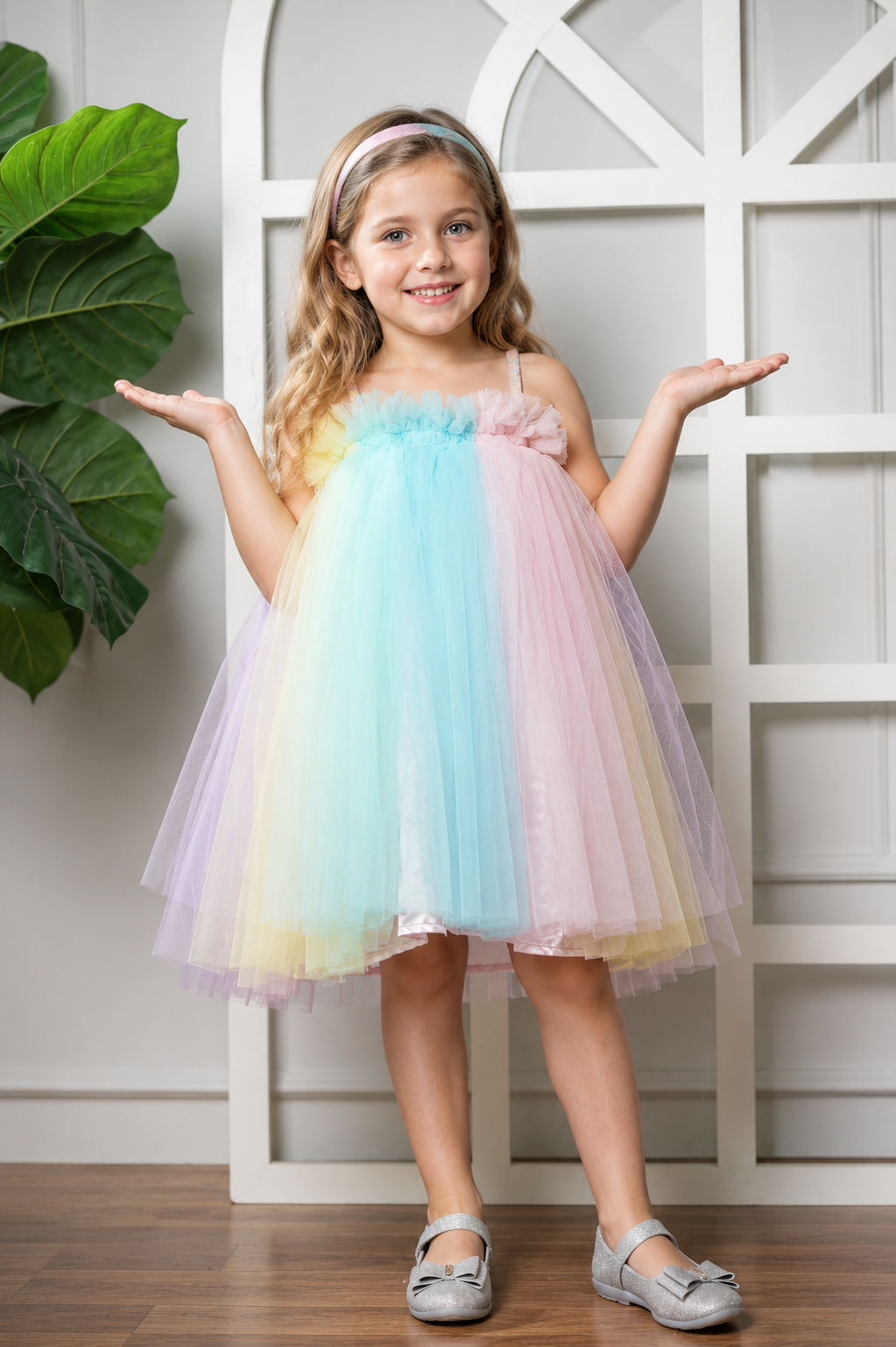 Pastel Rainbow Tulle Party Dress for Girls