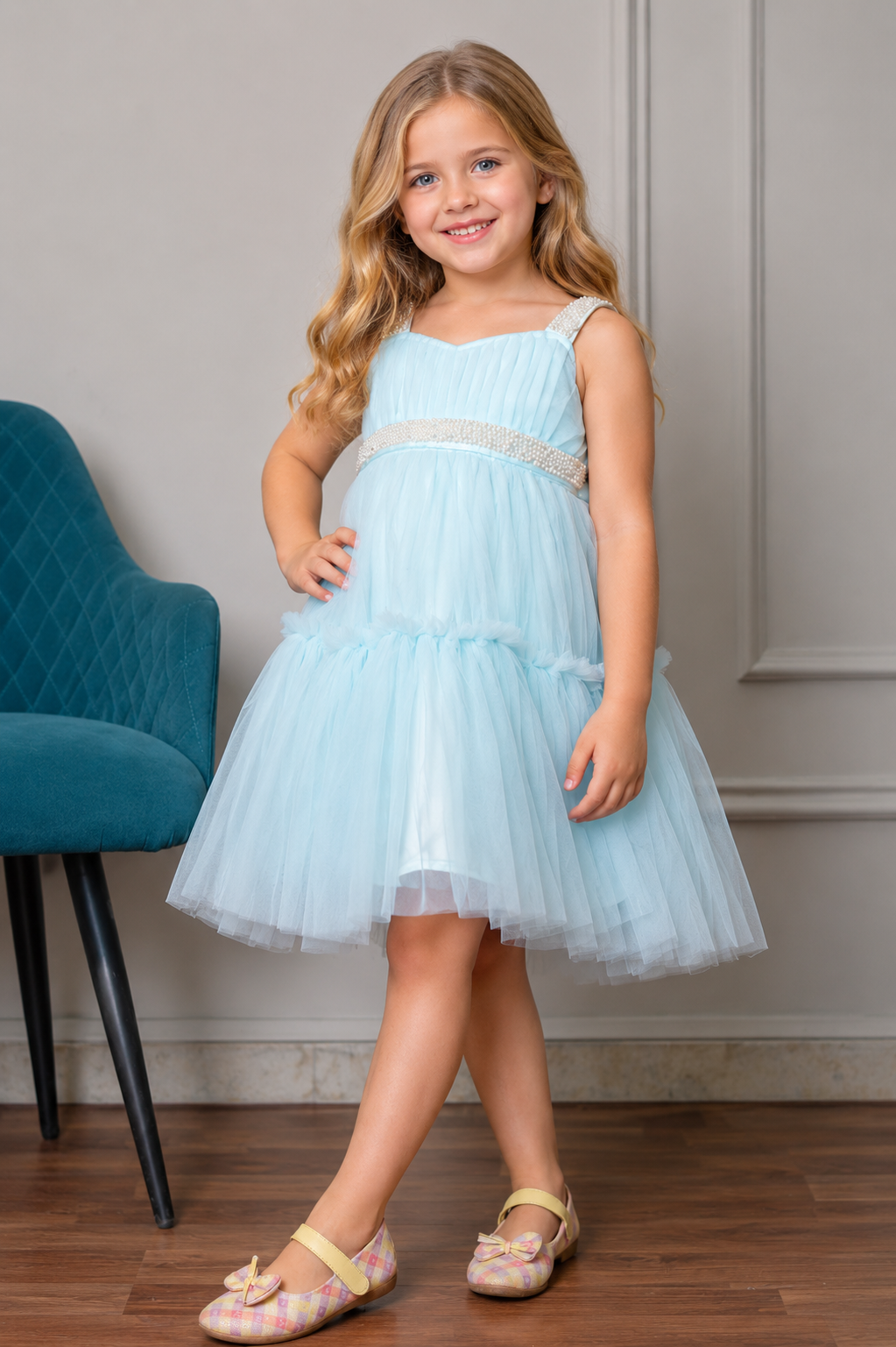 Girls Sky Blue Tulle Party Dress