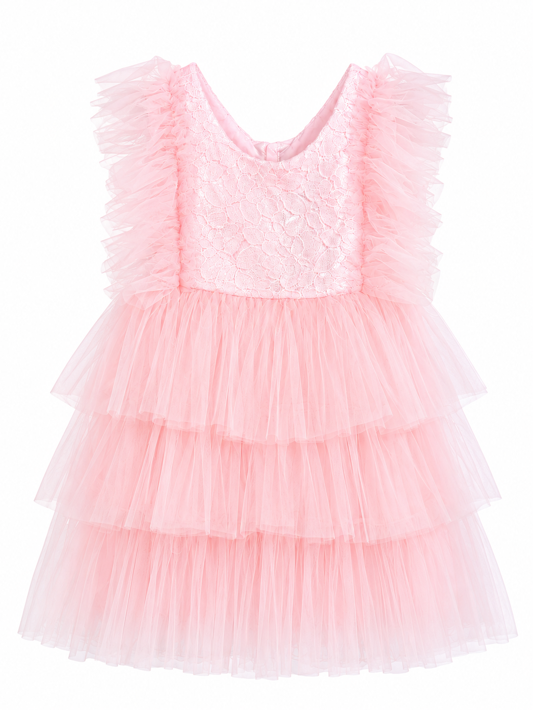 Pink Lace Tiered Tulle Party Dress for Girls