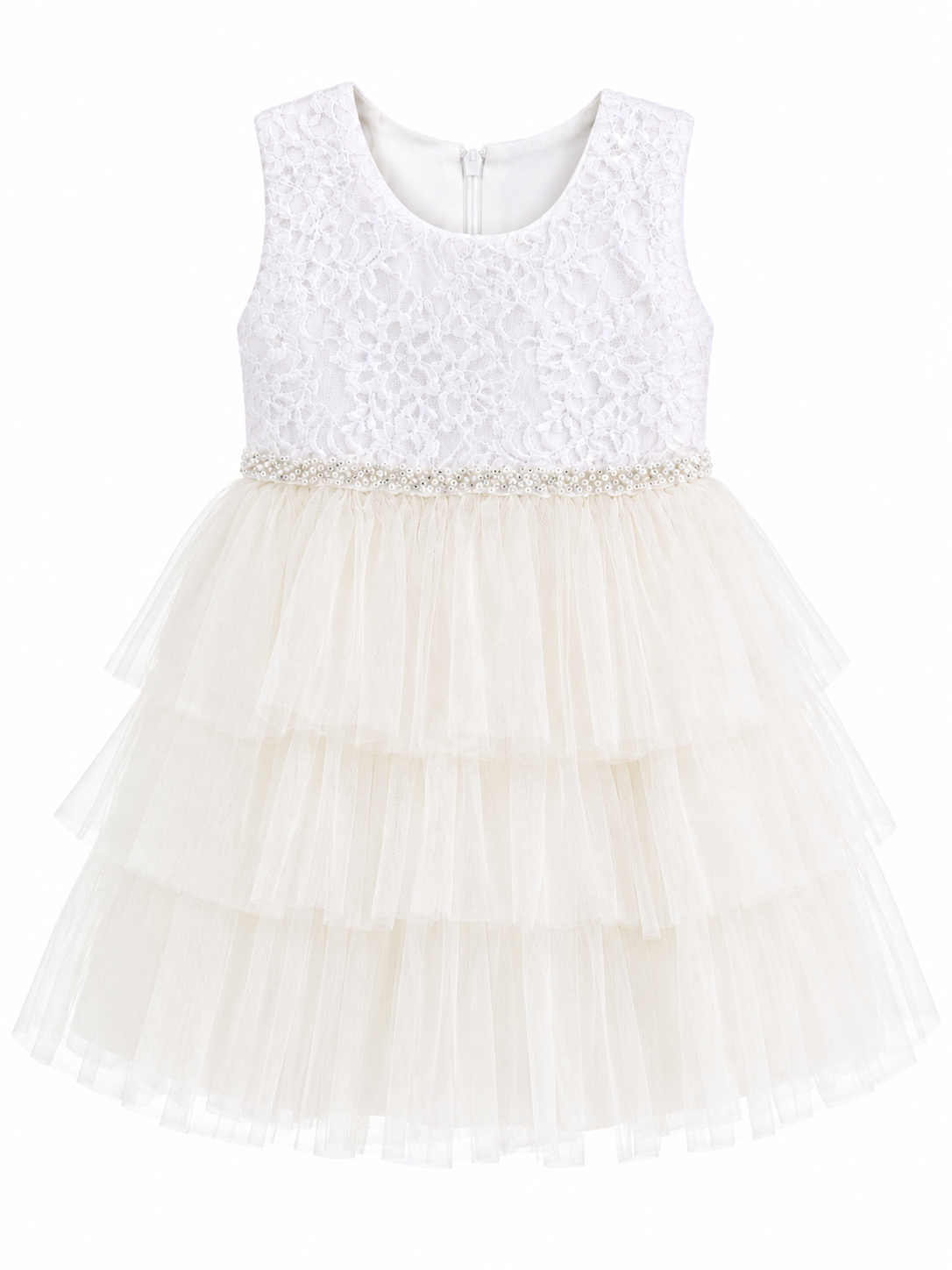 White Lace Tiered Party Dress for Girls