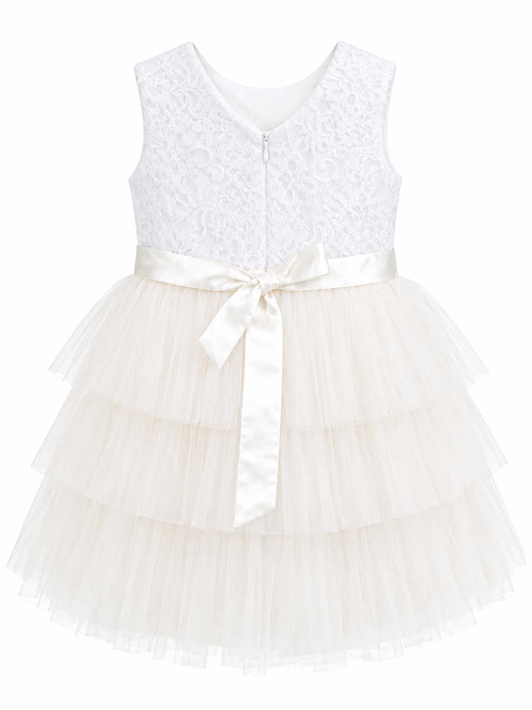 White Lace Tiered Party Dress for Girls