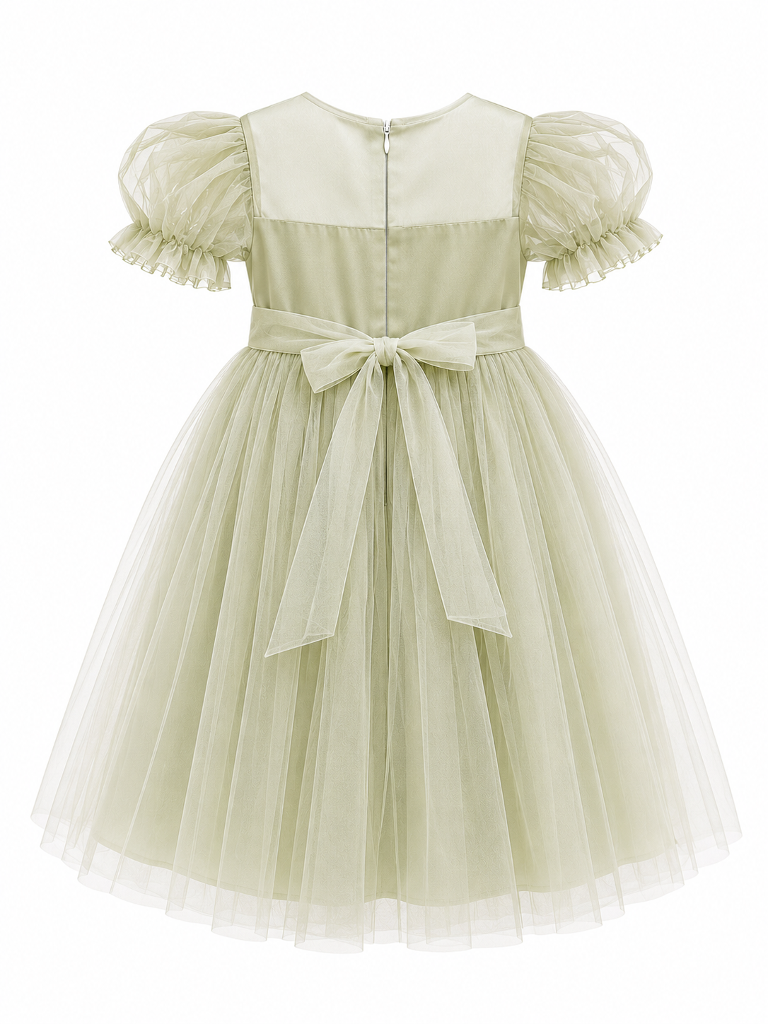 Sage Green 3D Floral Party Dress for Girls