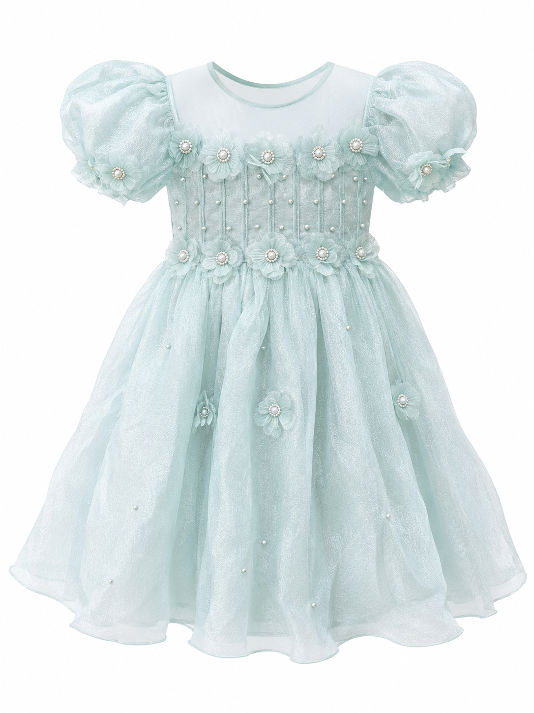 Mint Green Pearl Party Dress for Girls