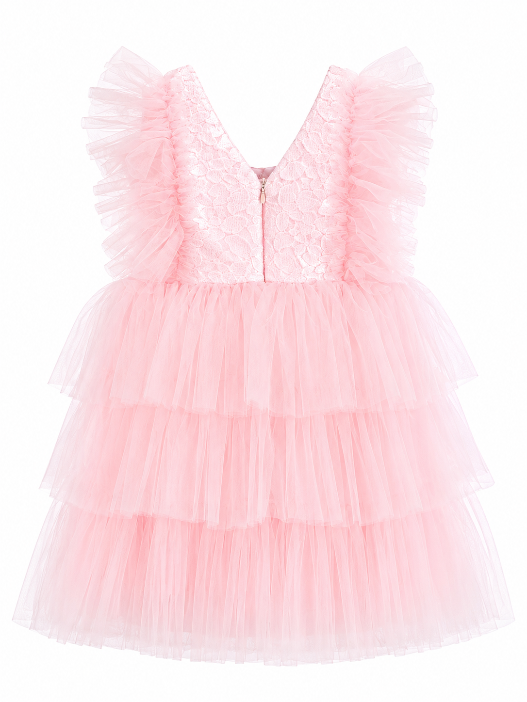 Pink Lace Tiered Tulle Party Dress for Girls