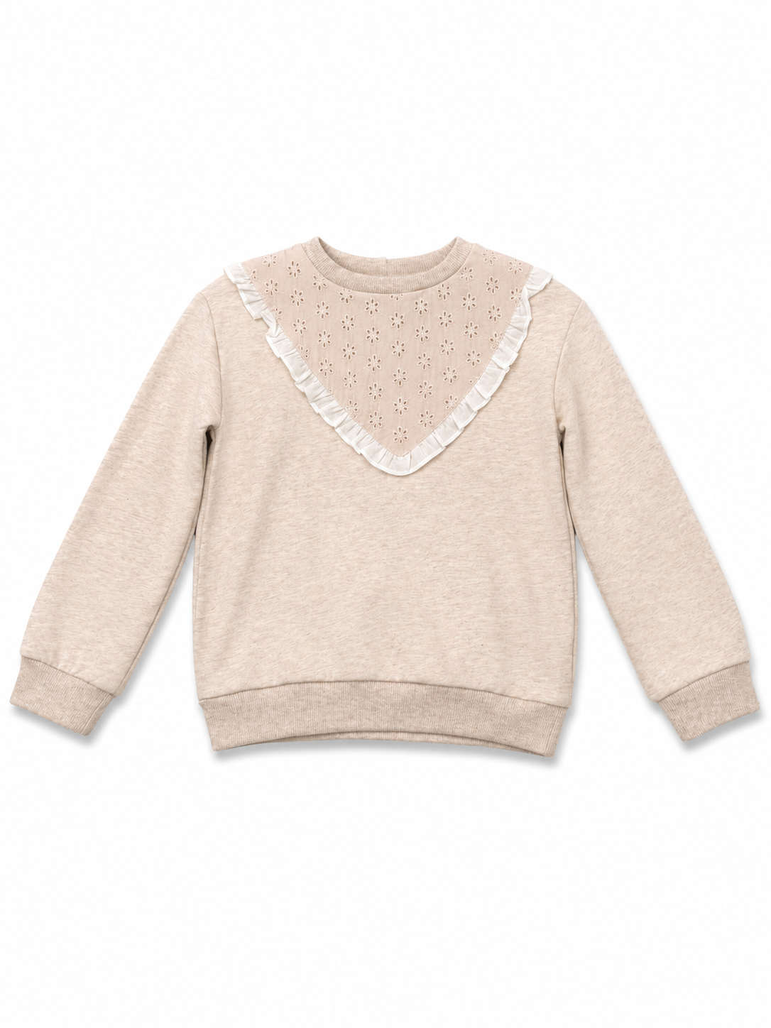 Mothercare Girls Embroidered Frill Sweatshirt – Oatmeal Beige