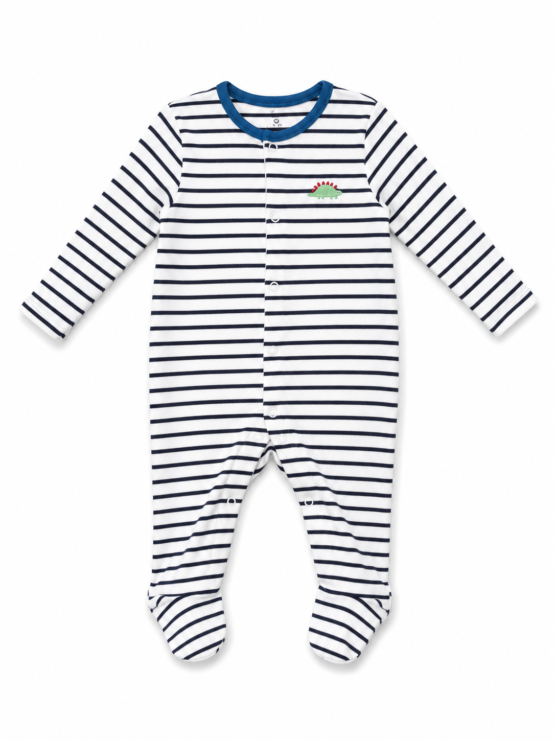 Mothercare 3-Pack Baby Boys Dinosaur Sleepsuits – Blue & Stripe