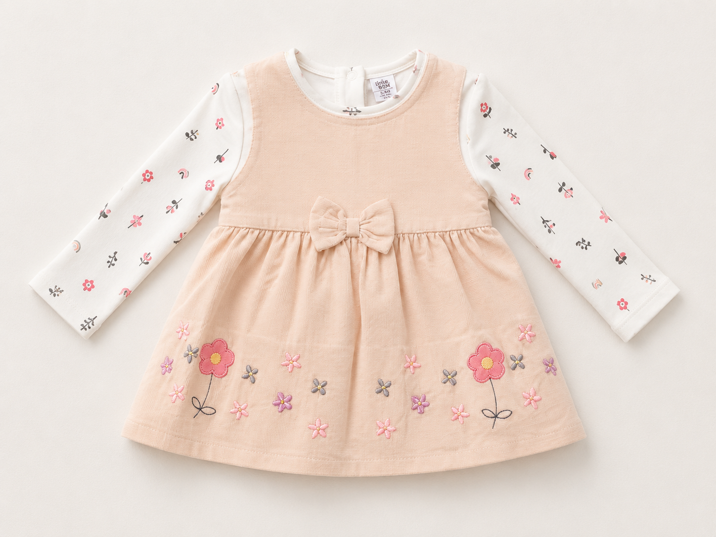 Little B by EDM Baby Girls Floral Dress & Long Sleeve Printed Top Set – Peach