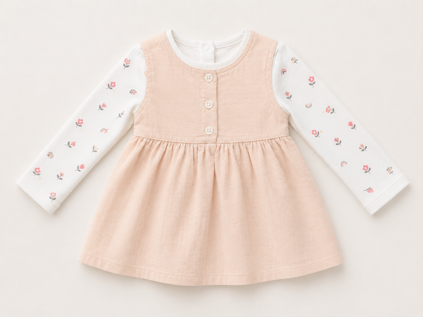Little B by EDM Baby Girls Floral Dress & Long Sleeve Printed Top Set – Peach