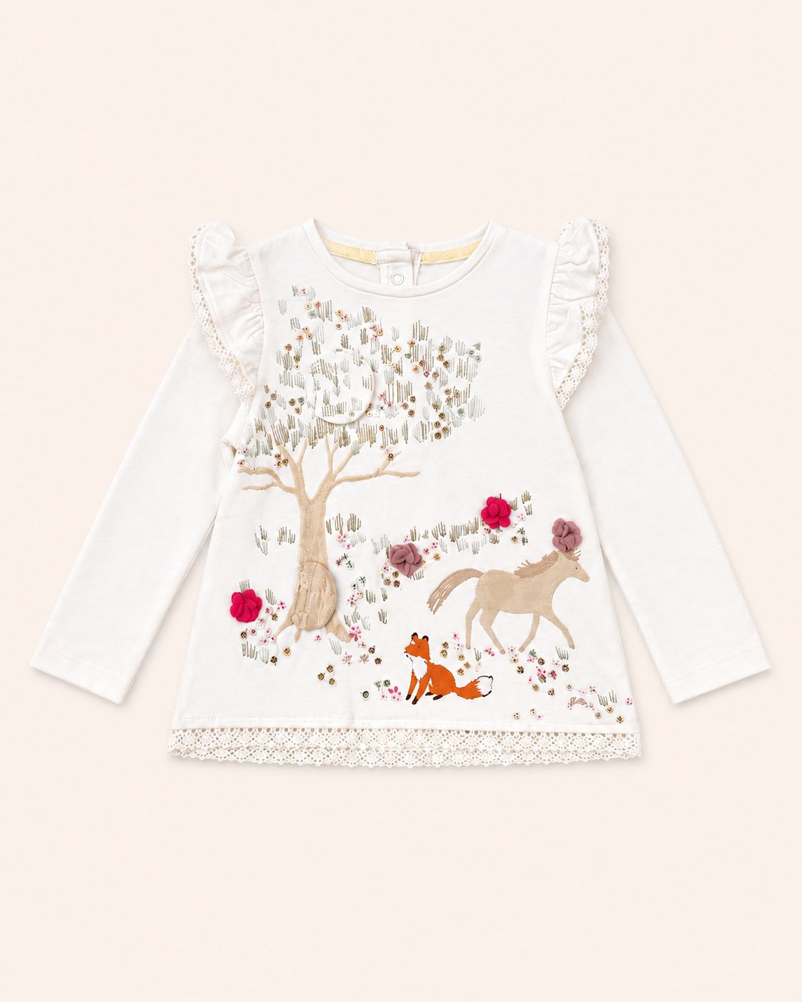 Mothercare Girls Woodland Embroidered Long Sleeve Top – Cream