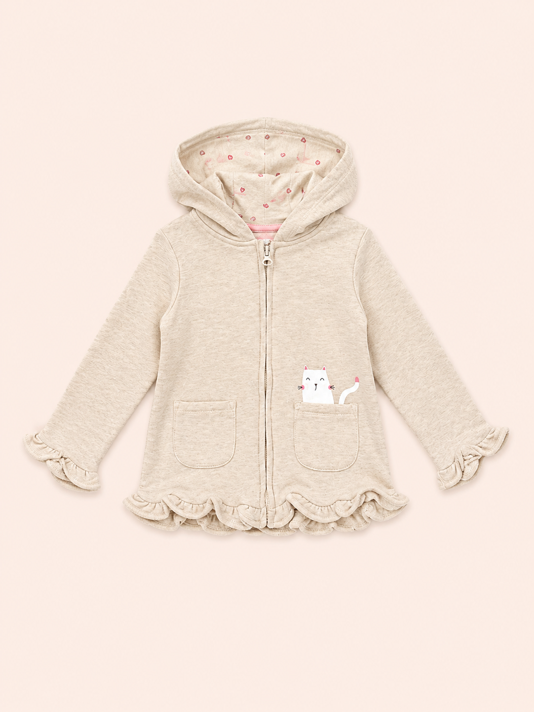 Mothercare Baby Girls Frill Zip Hoodie – Oatmeal Beige